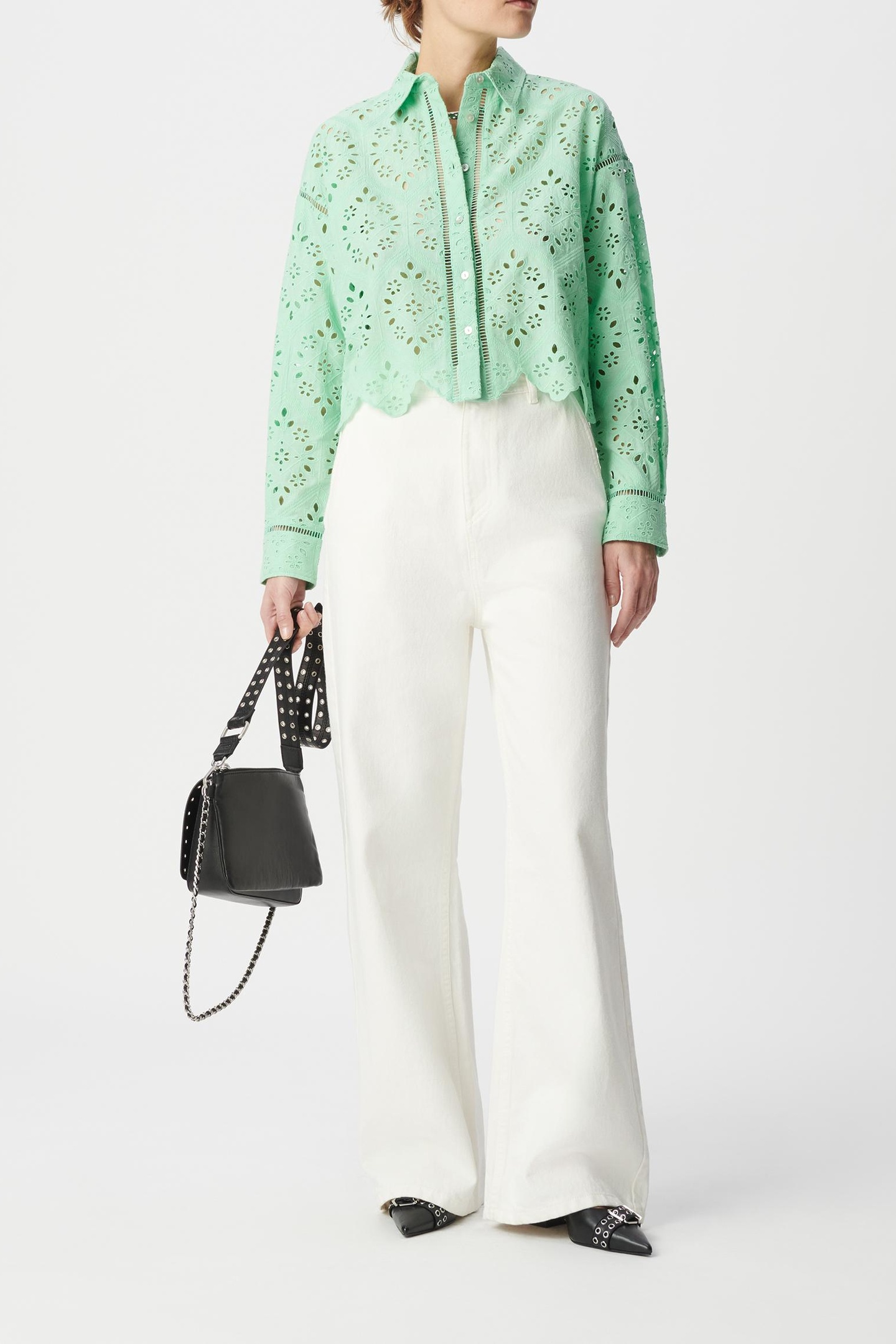 GREEN ORGANIC COTTON EYELET EMBROIDERY SHIRT 1