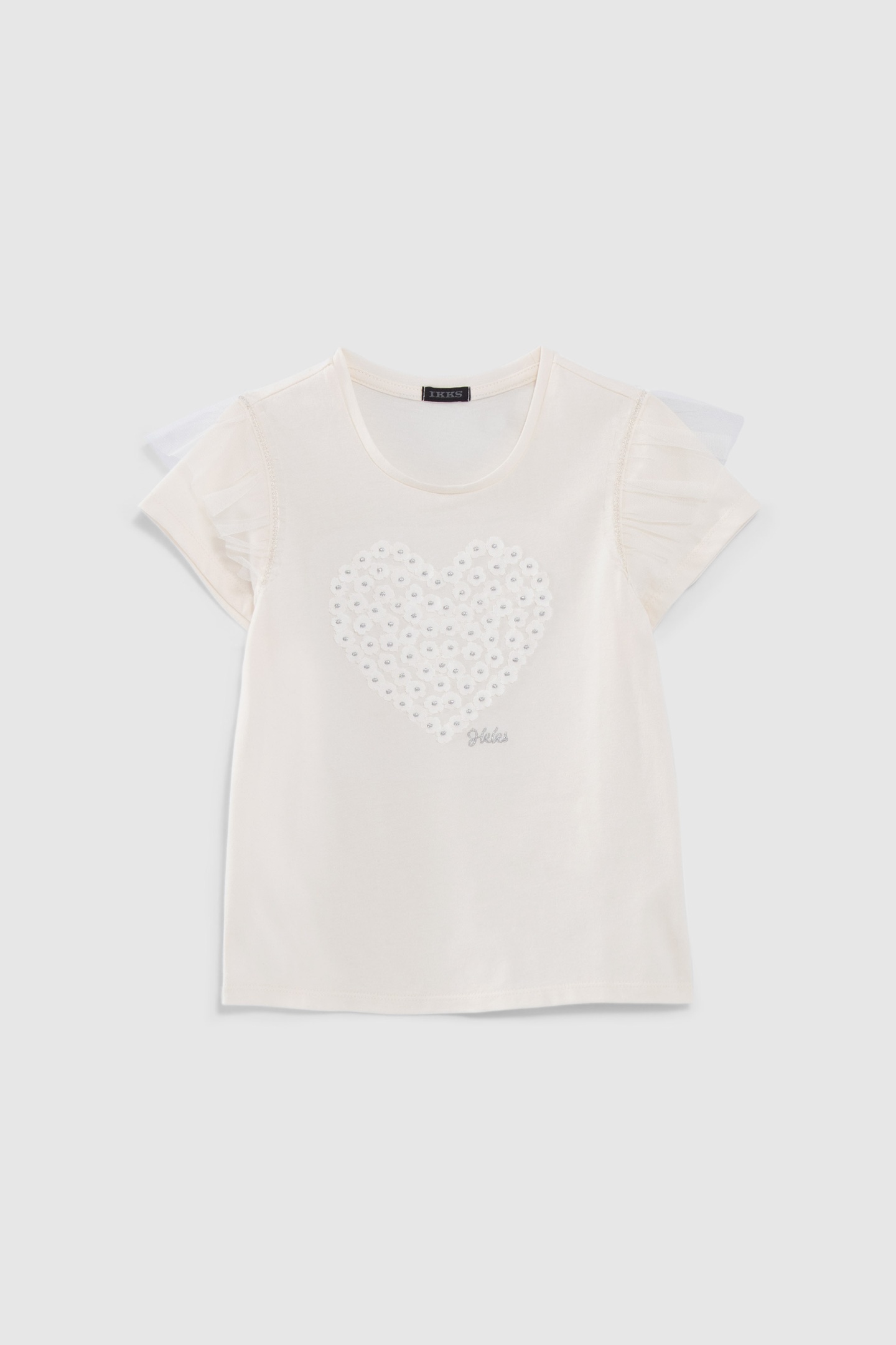 GIRLS’ ECRU T-SHIRT WITH HEART-SHAPED FLOWER DECOR 1