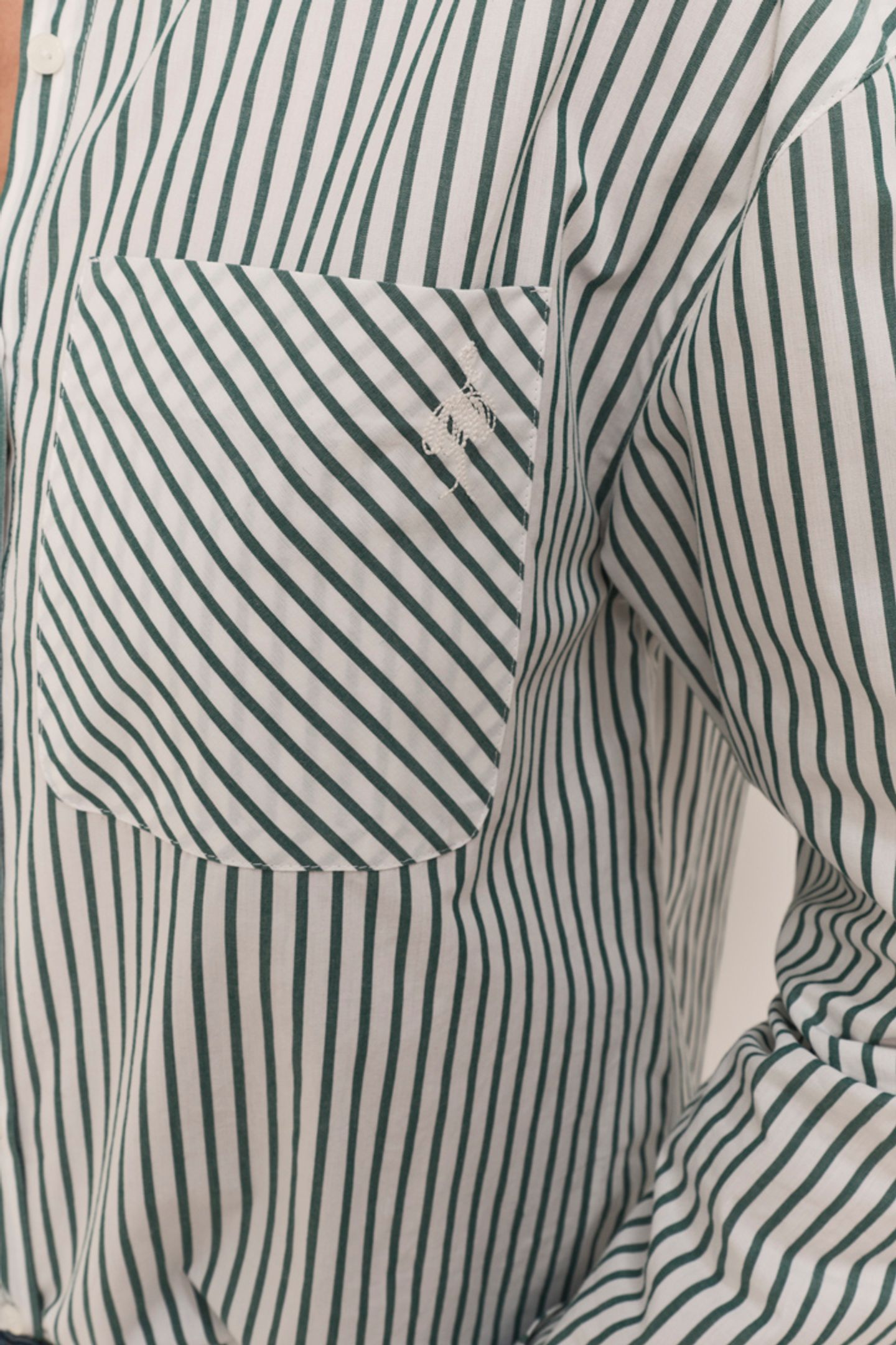 CELESTE - ECRU POPLIN SHIRT WITH EVERGREEN STRIPE PATTERN 4