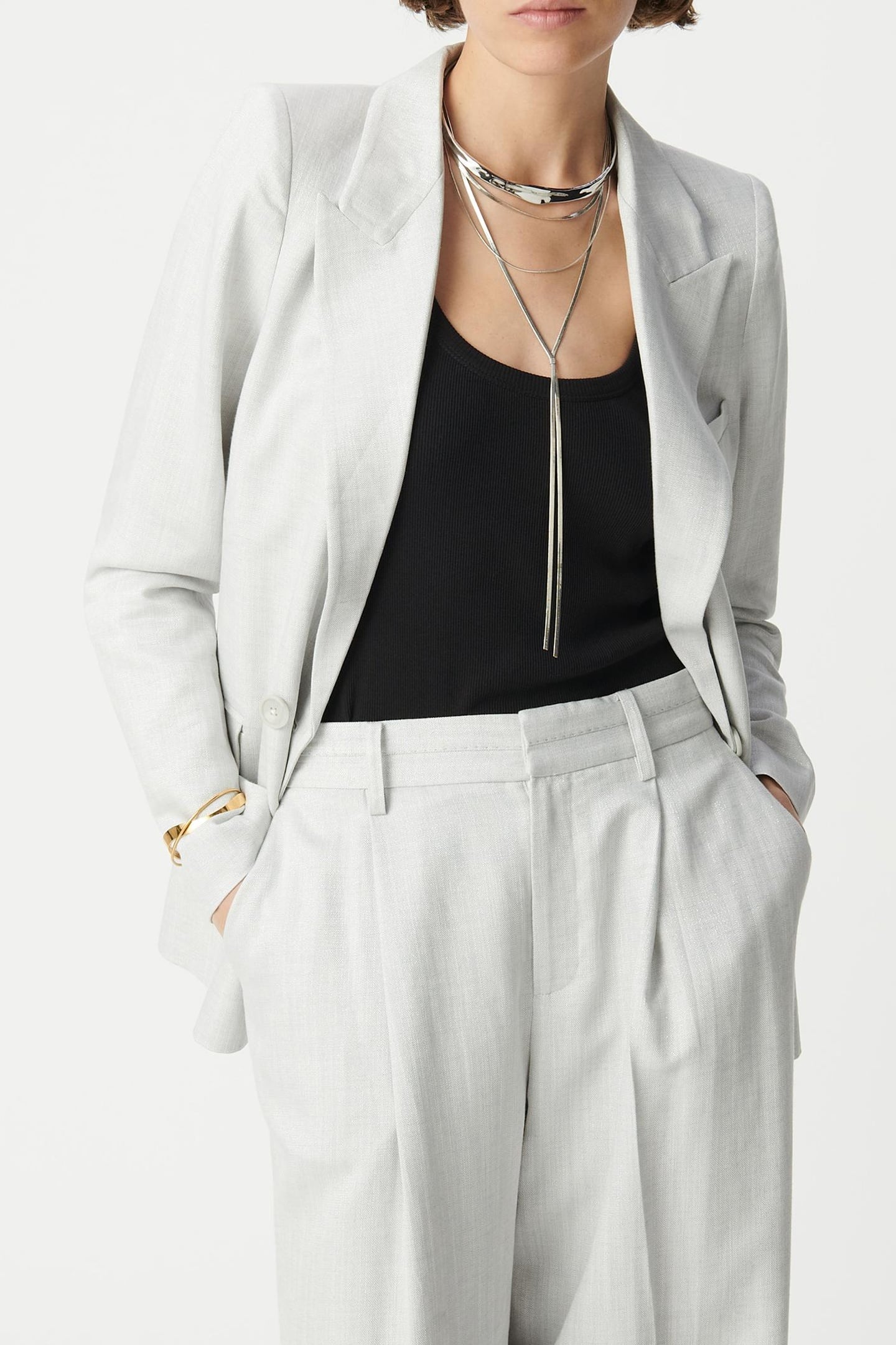 GREY SEQUINED DOUBLE-BREASTED SUIT JACKET 3