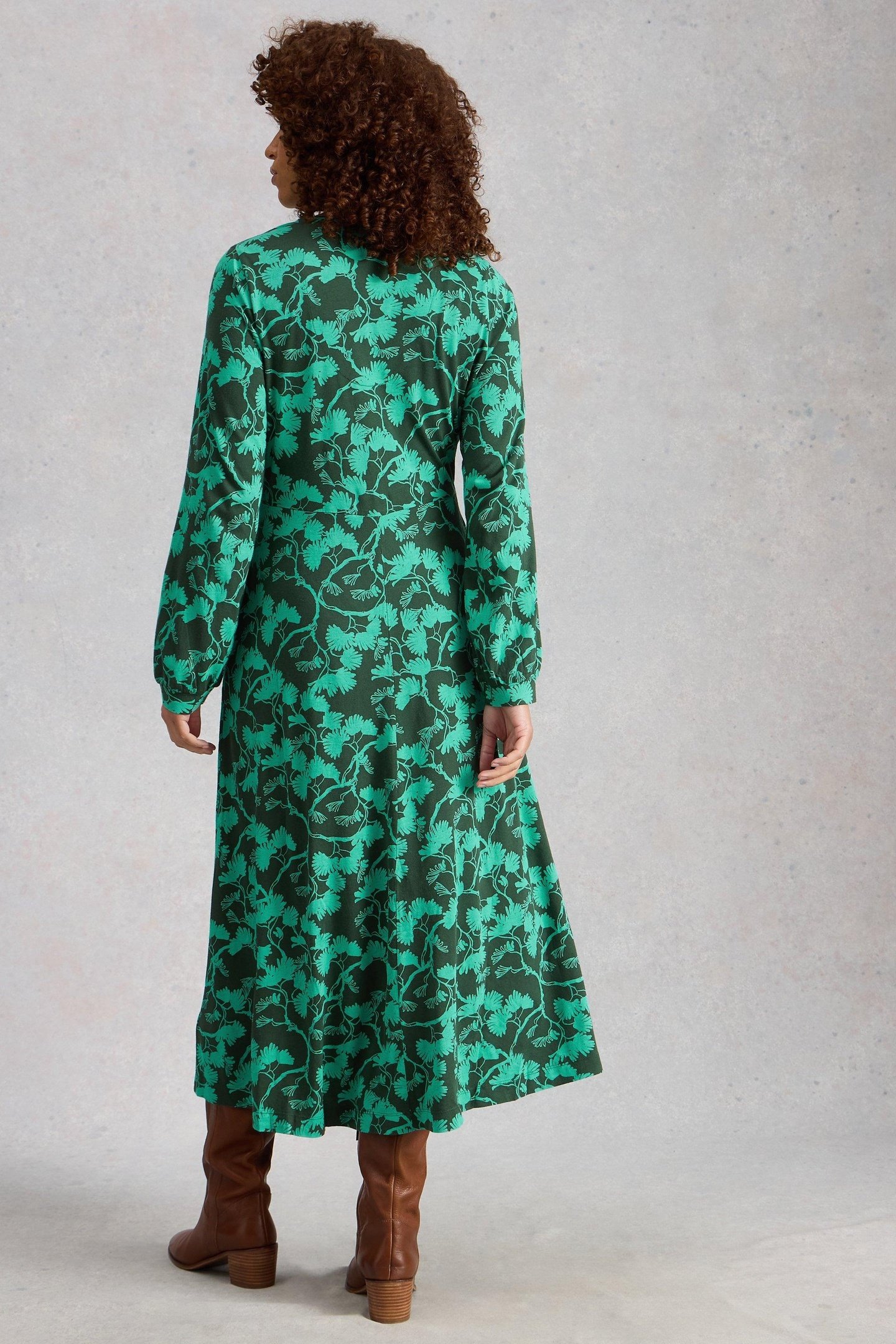 MEGAN JERSEY DRESS GREEN PRINT 2