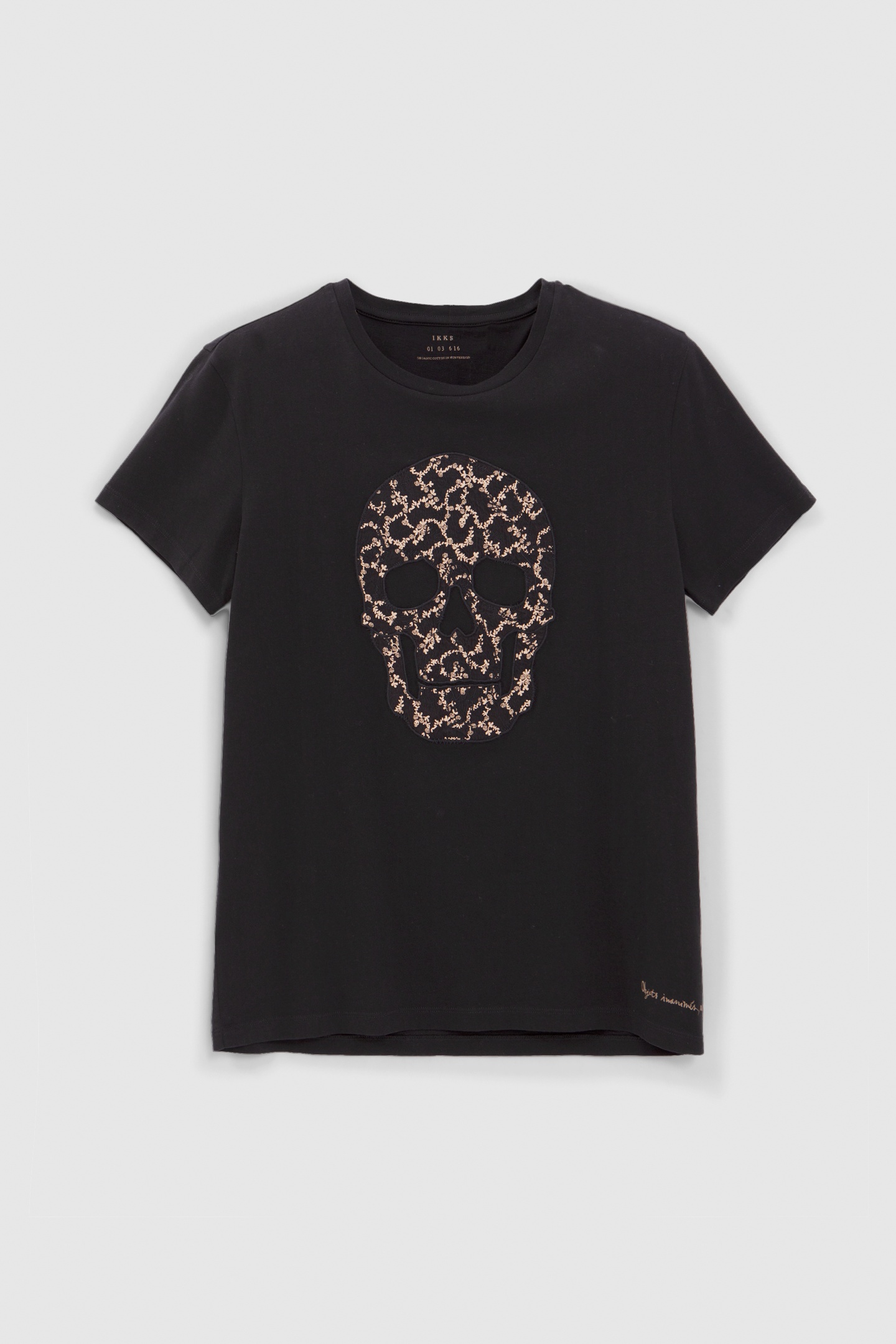 BLACK ORGANIC COTTON T-SHIRT WITH EMBROIDERED SKULL 4