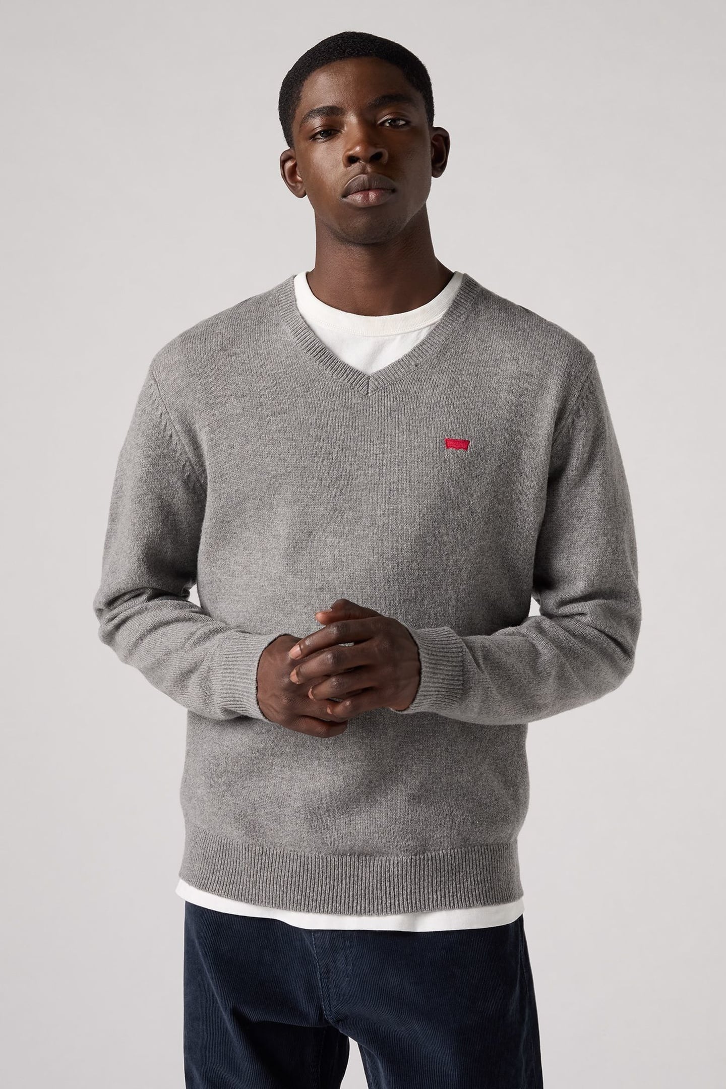 V NECK HM SWEATER MID TONE GREY HEATHER 3