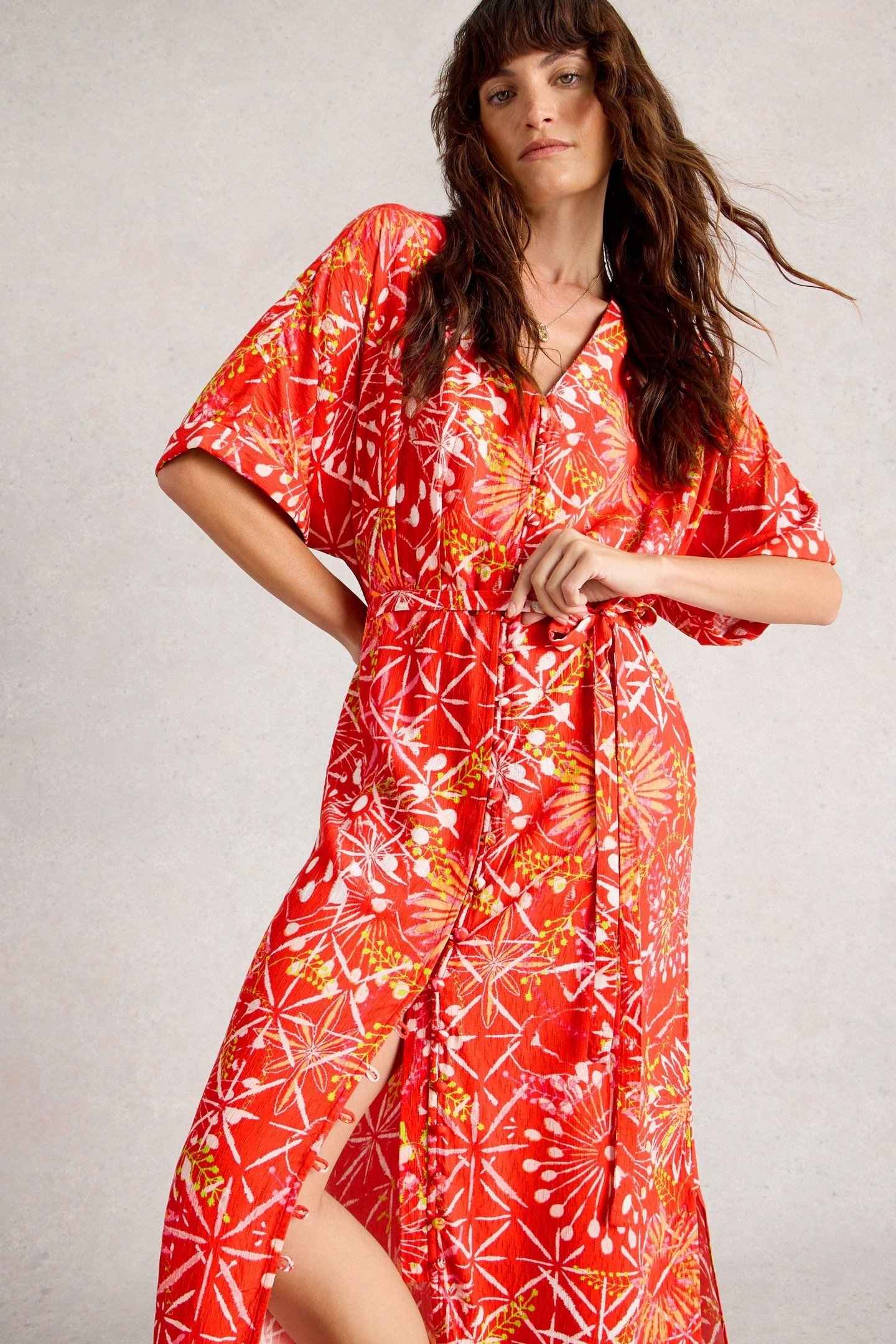 KIKI KIMONO DRESS RED MULTI 1