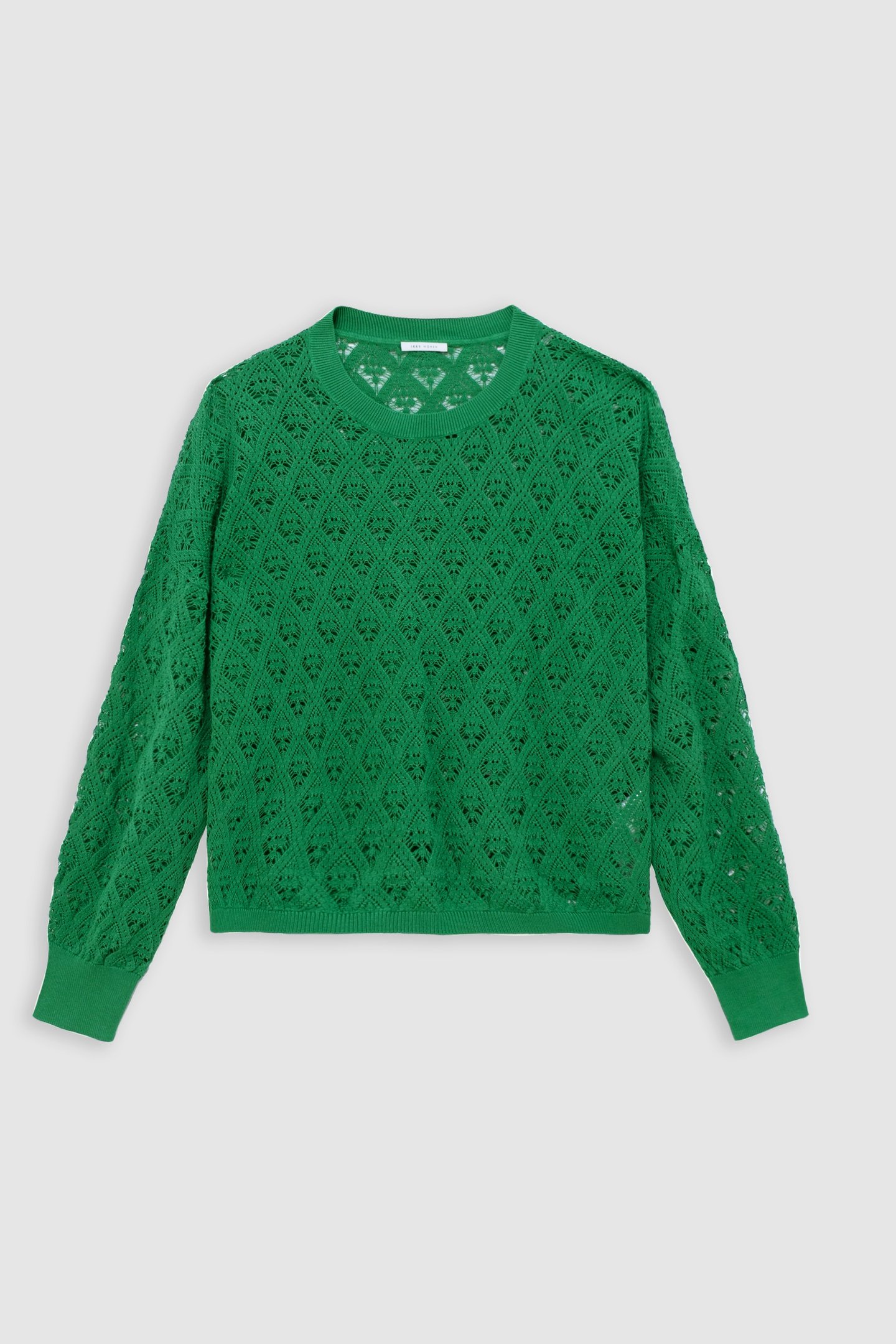 GREEN CROCHET-STYLE OPENWORK KNIT SWEATER 4