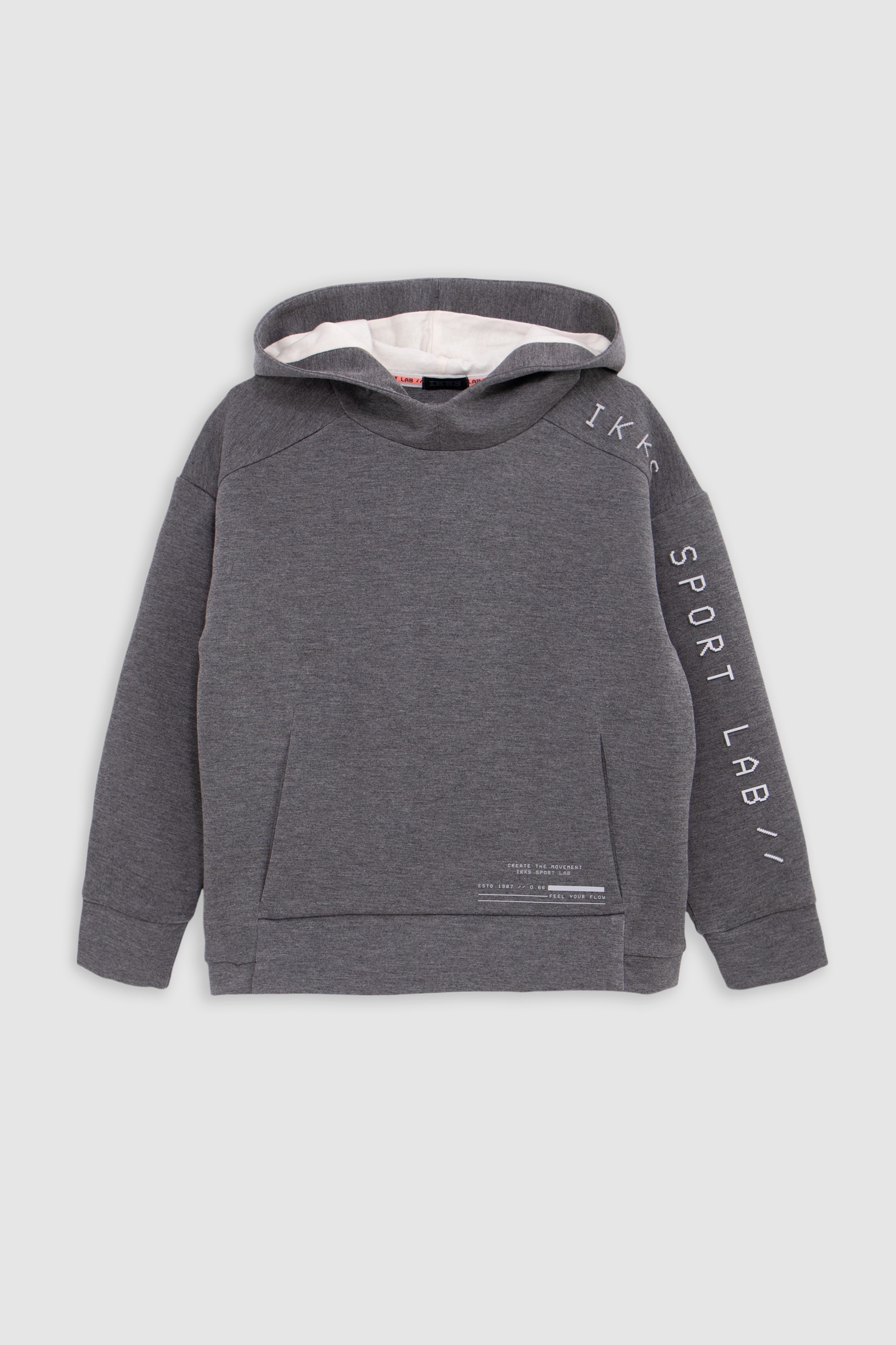 BOY'S ECRU HOODIE, REFLECTIVE SLEEVES, EMBOSSED SLOGAN 1