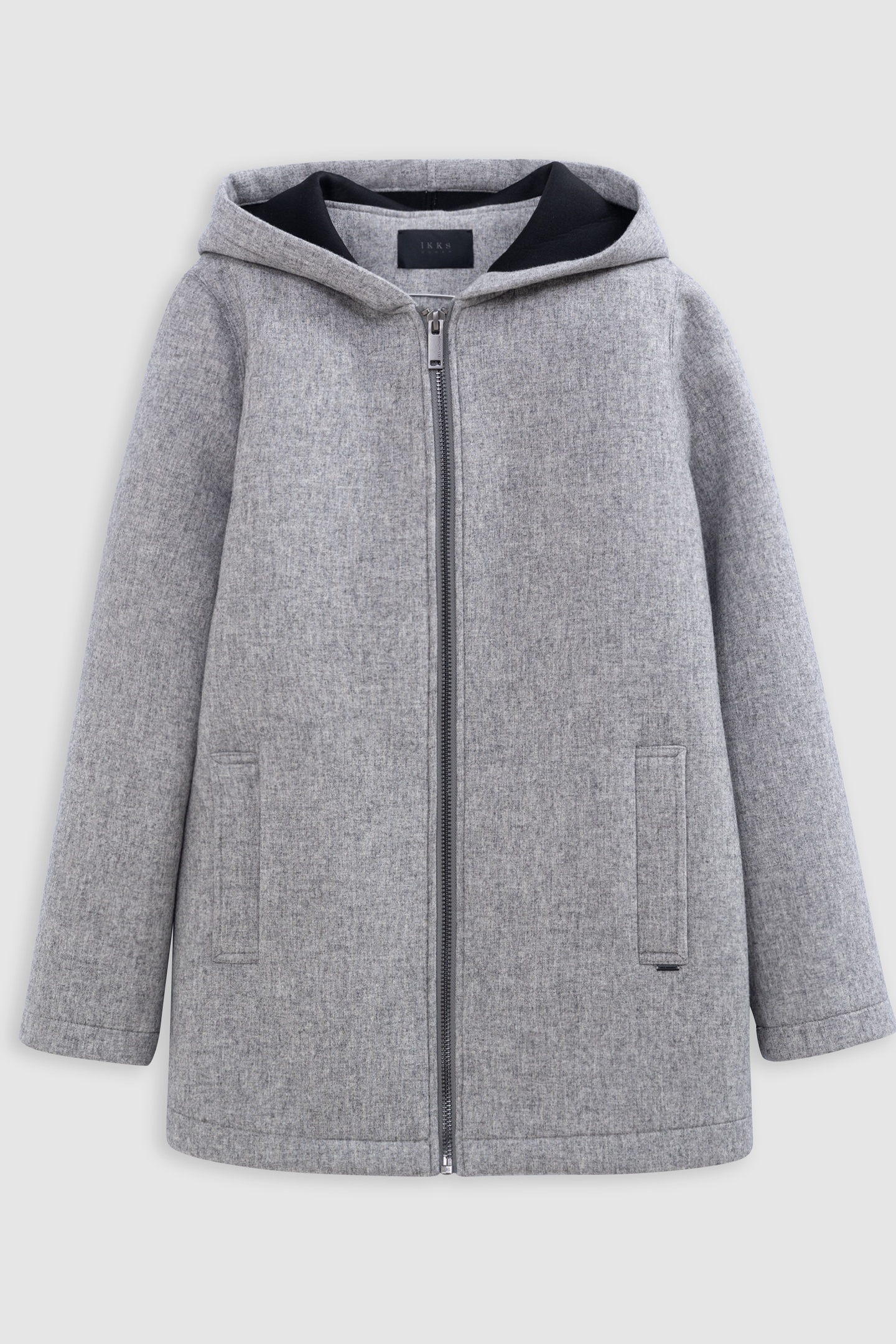 GREY WOOL FLANNEL HOODED COAT 6