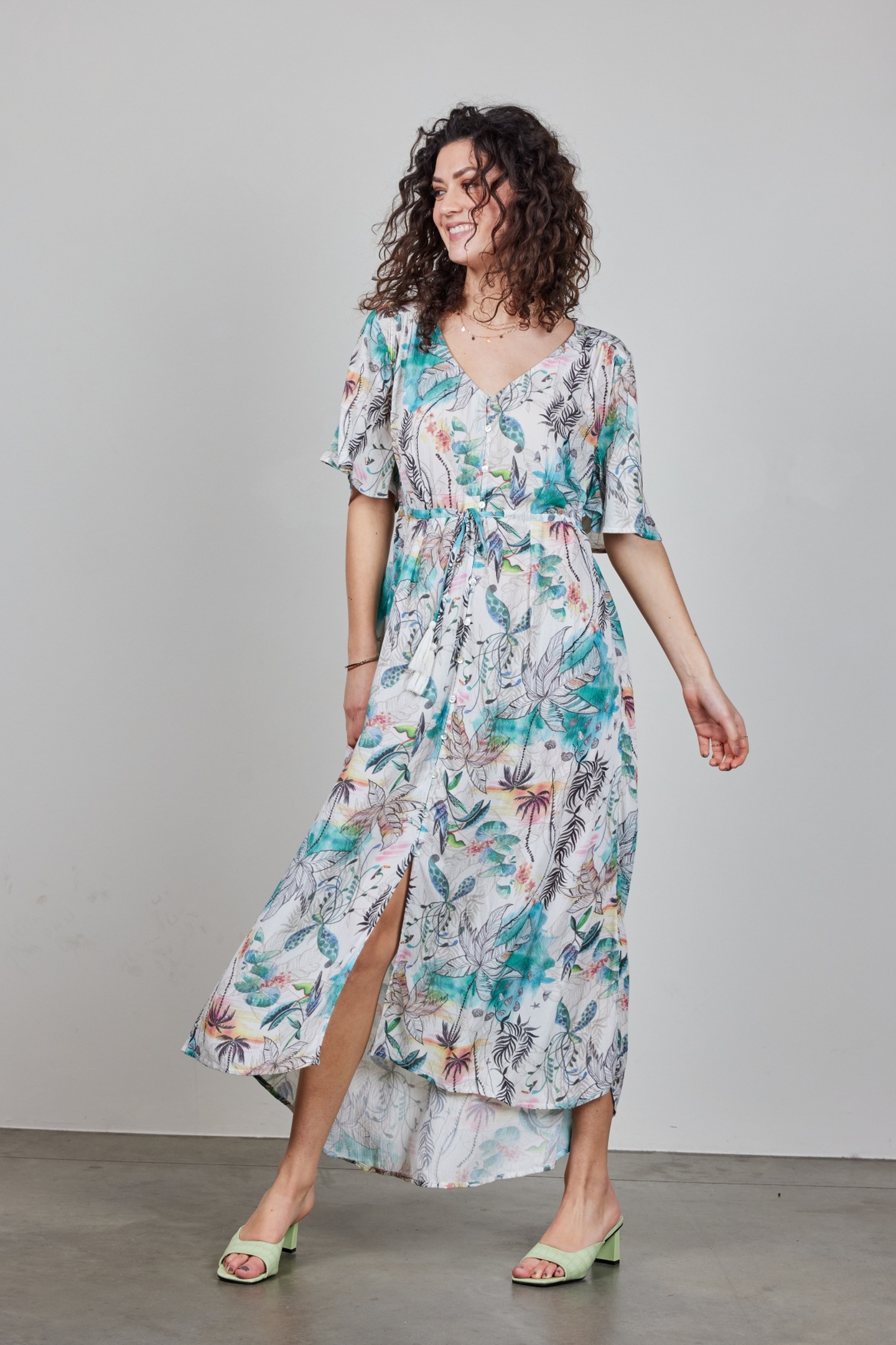 MAXI DRESS JAZZY IN OFFWHITE WITH PALM FESTIVAL PRINT 3