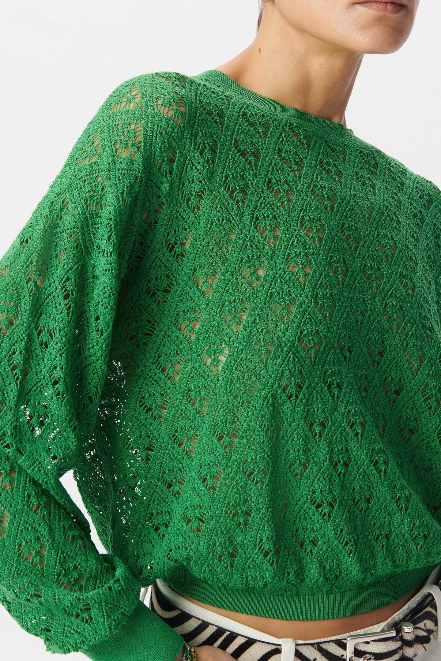 GREEN CROCHET-STYLE OPENWORK KNIT SWEATER 5