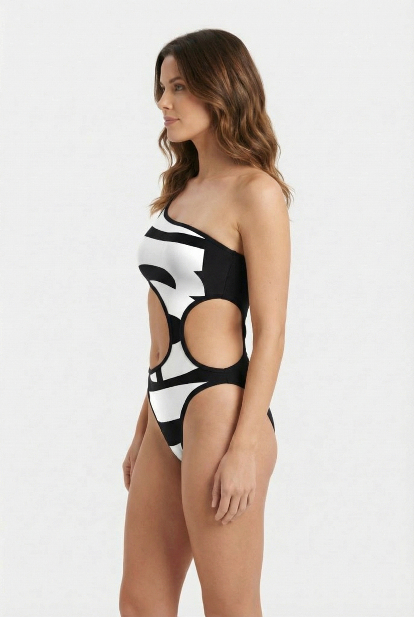 WOMEN'S ARENA LOGO SWIMSUIT SINGLE SHOU WHITE MULTI-BLACK-BL 3