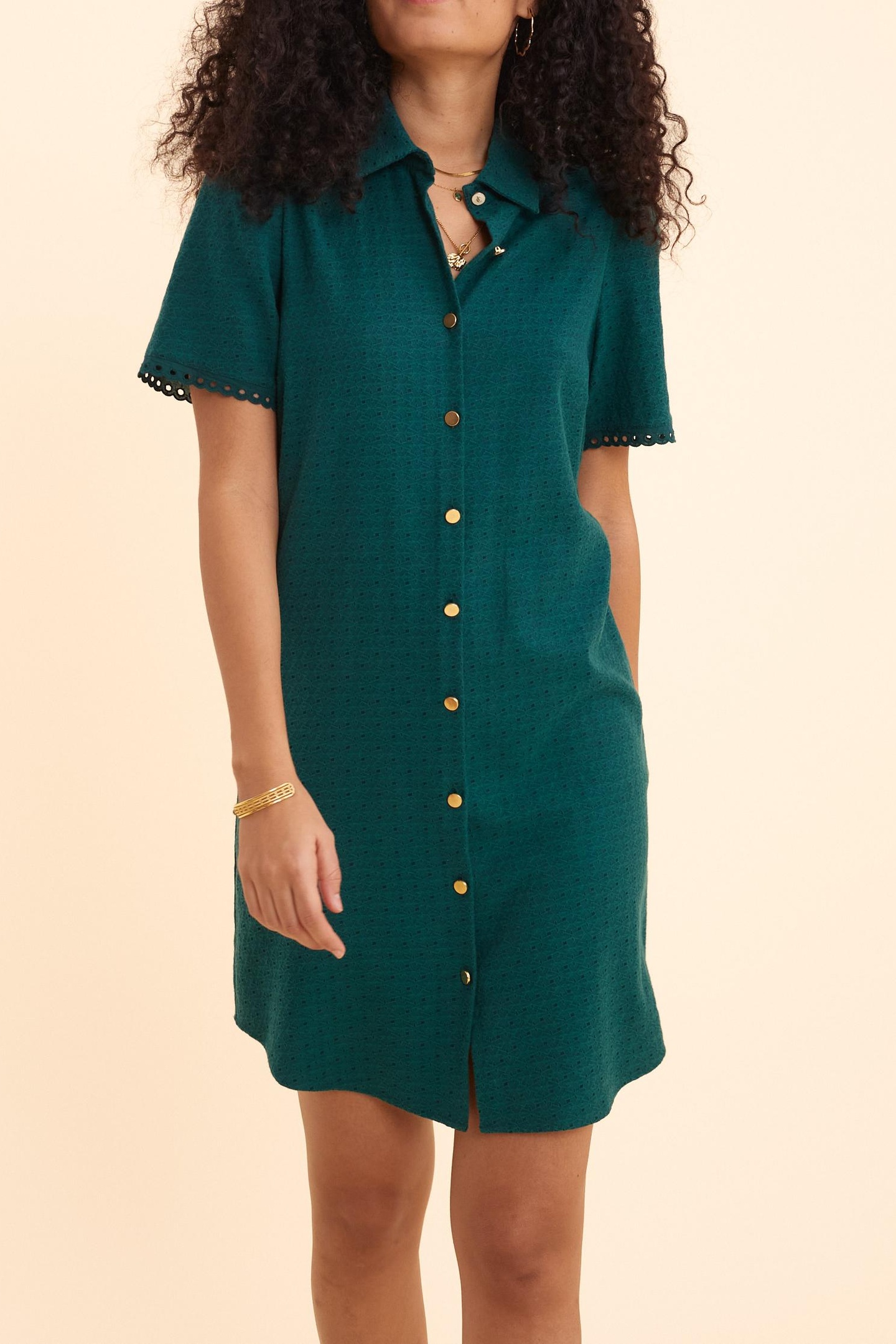 GREEN DECORATIVE JACQUARD SHIRT DRESS GREEN 2