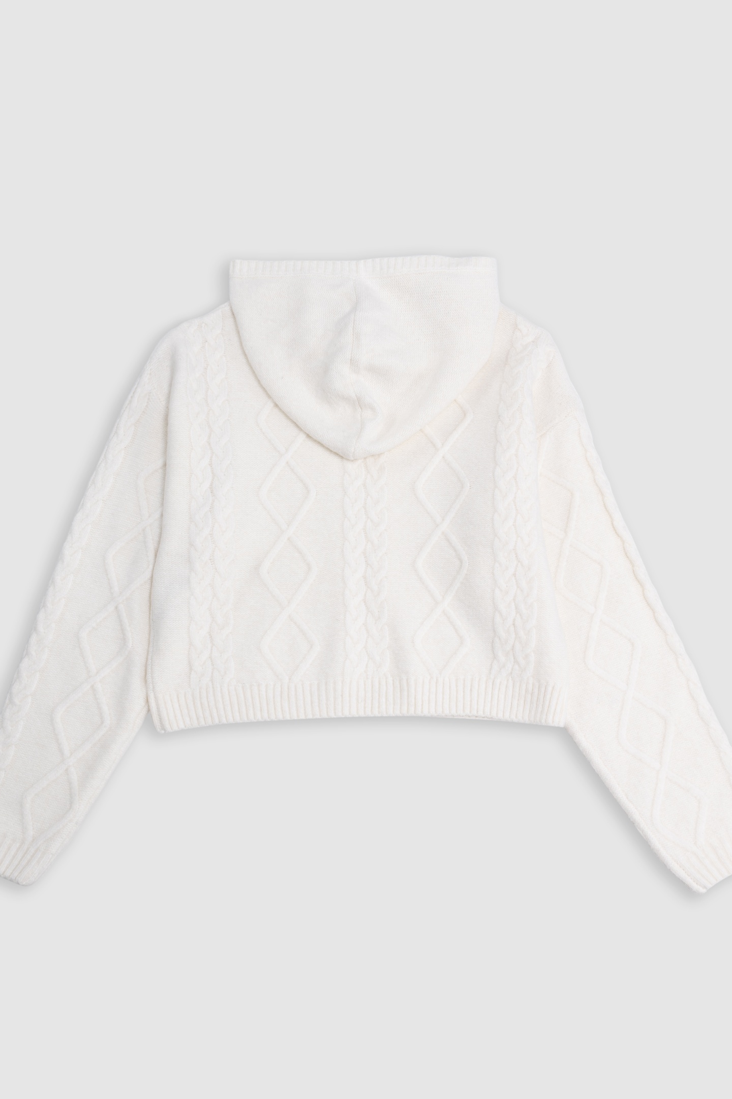 GIRL'S BEIGE HOODED CABLE KNIT SWEATER 2