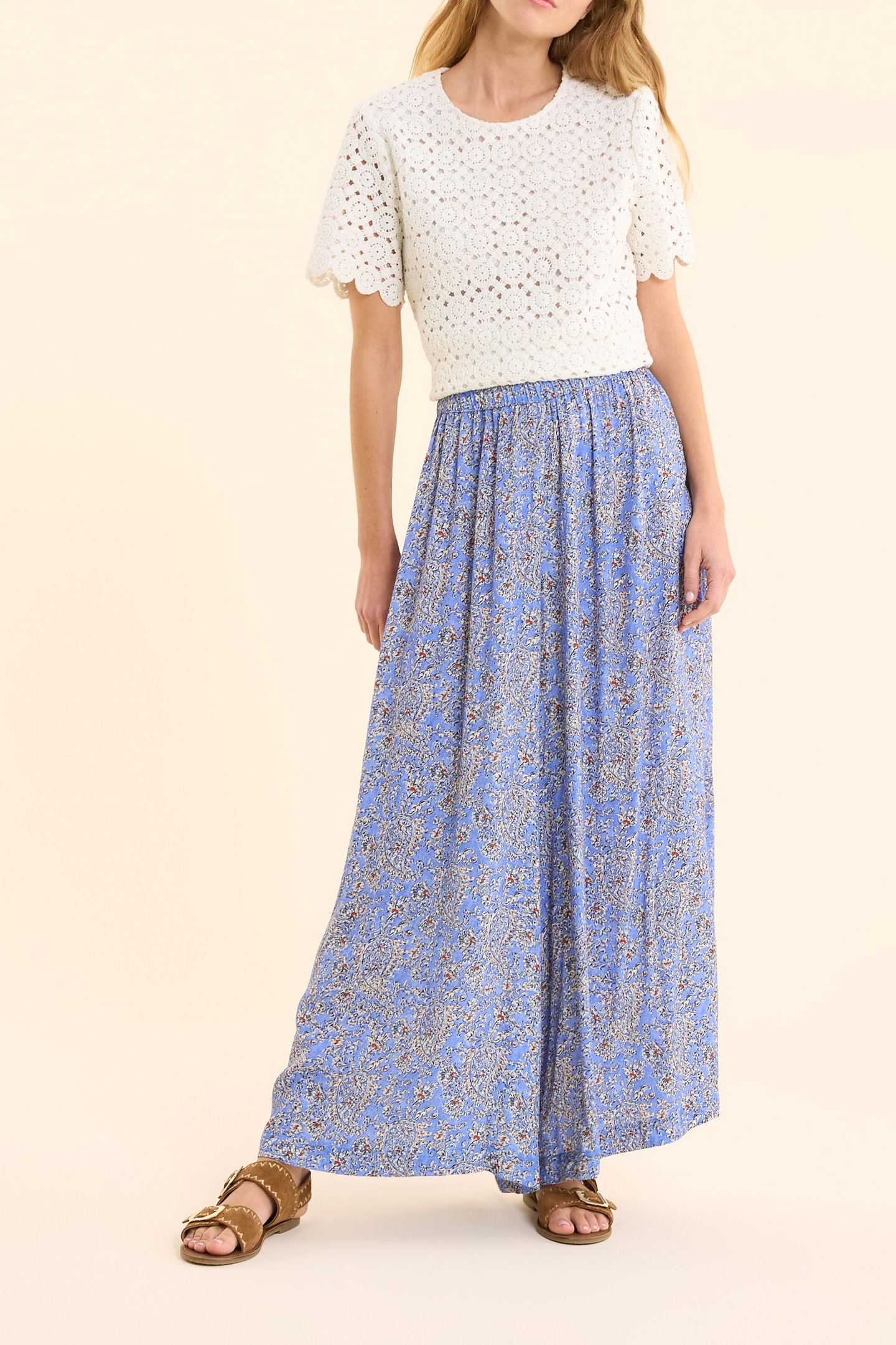 BLUE WIDE-LEG TROUSERS, PAISLEY FLORAL PRINT BLUE CERULEUM 2