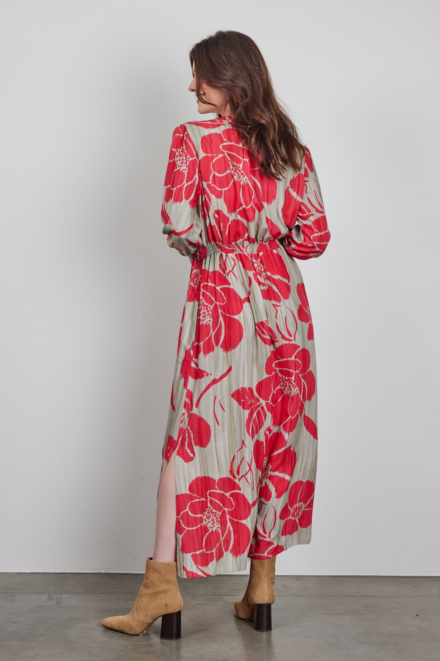 DRESS NANTES IN FEATHER GREY WITH FLEURI PRINT 4