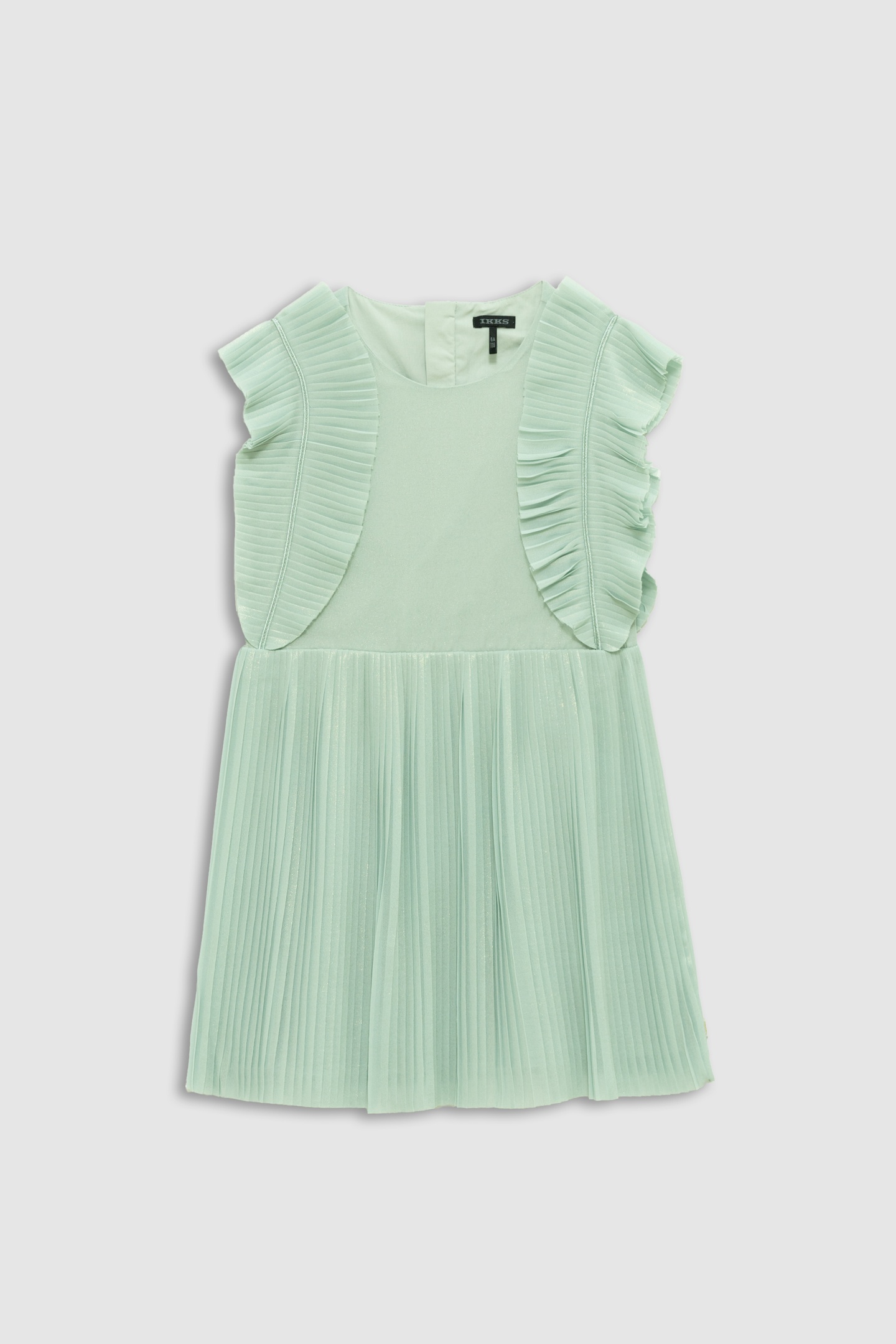 WATER-GREEN IRIDESCENT PLEATED RUFFLED DRESS 1