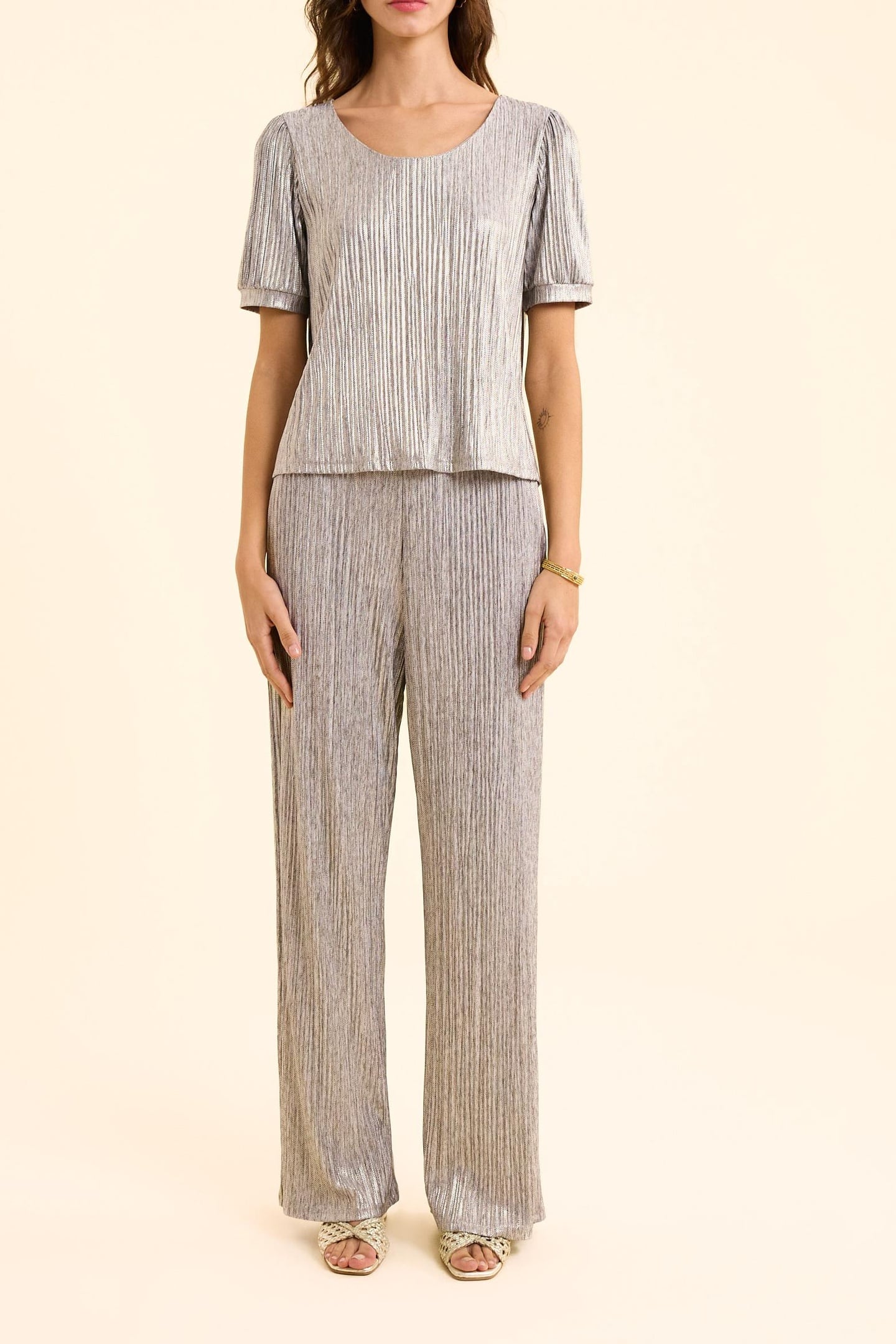 GREY PLEATED TROUSERS, DECORATIVE GOLD STRIPES GOLD 3