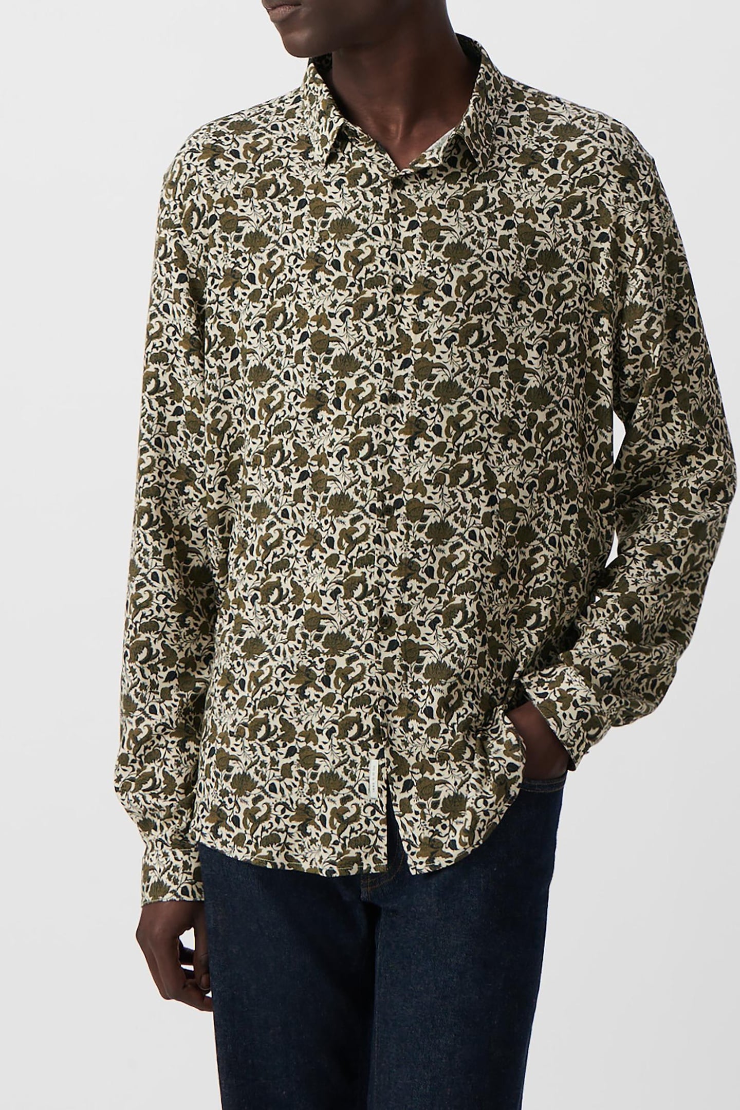 KHAKI SLIM SHIRT WITH FLORAL SKULL PRINT 2
