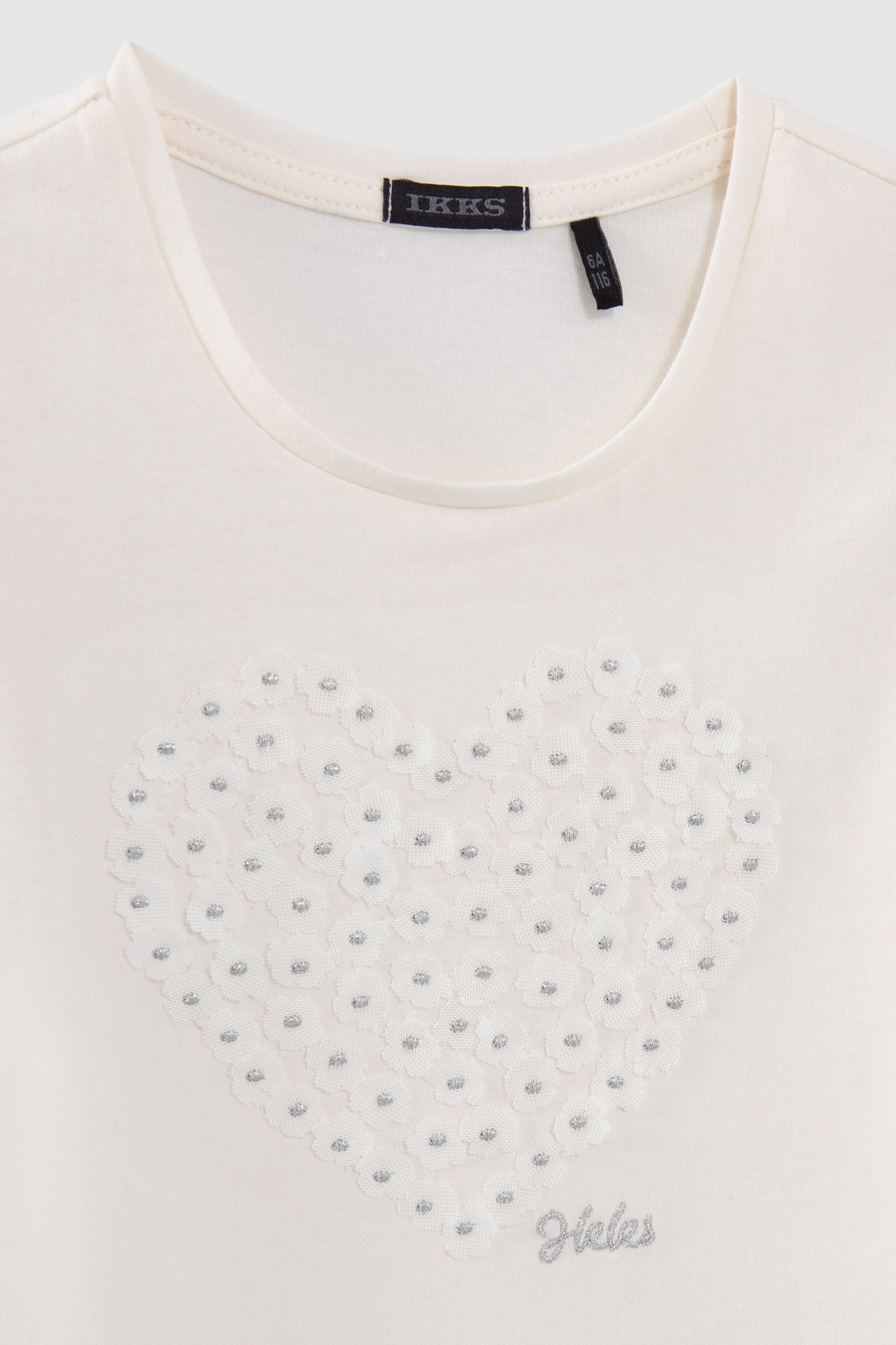 GIRLS’ ECRU T-SHIRT WITH HEART-SHAPED FLOWER DECOR 3