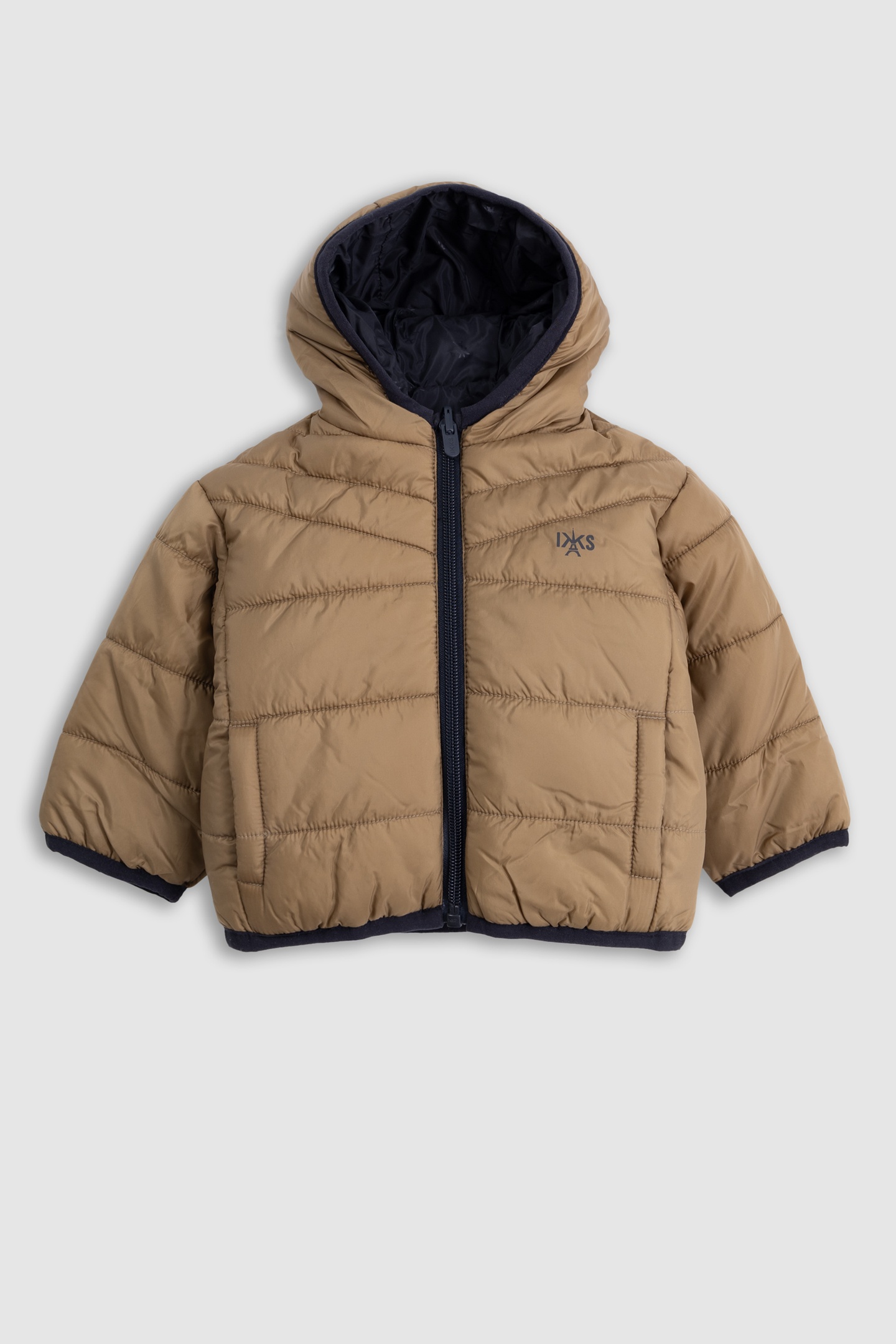 BABY BOY REVERSIBLE CAMEL AND NAVY DOWN JACKET 1