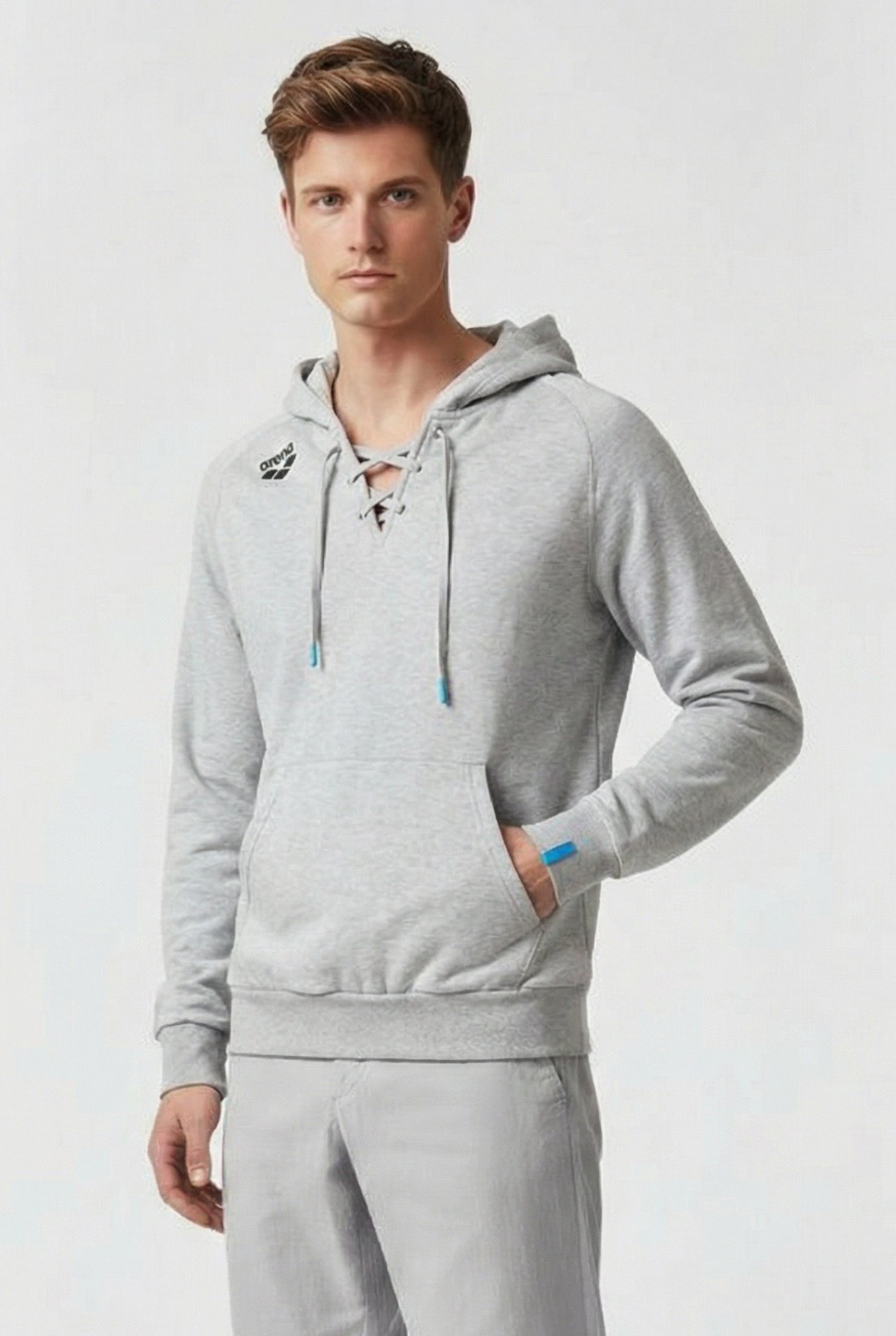 UNISEX TEAM HOODED SWEAT LACED MEDIUM GREY HEATHER-LACE 2