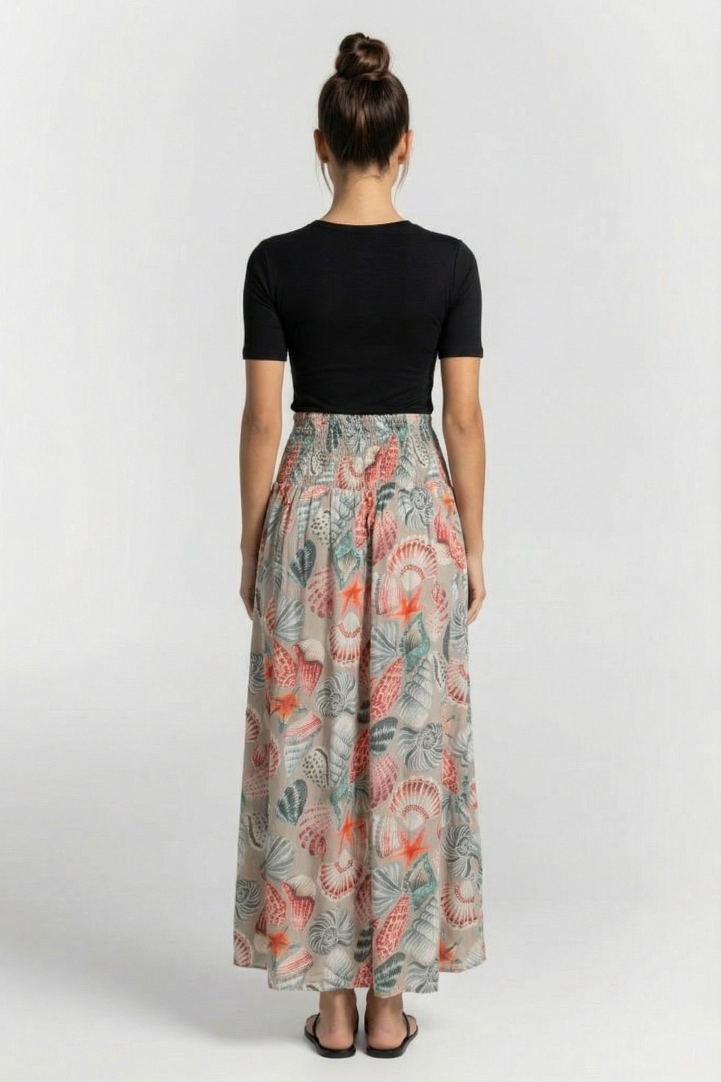 SMOCKED SKIRT MAGIC IN FEATHER GREY WITH OCEANS TREASURES 2