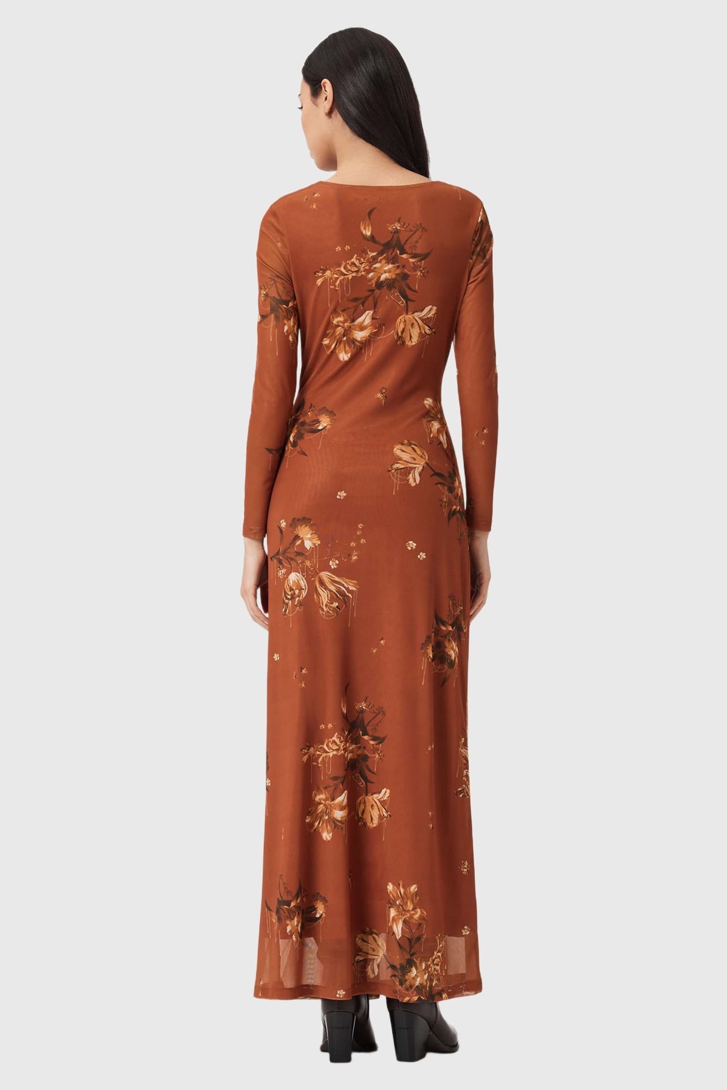 GABBY LS MESH DRESS ANIA RUST BROWN 2