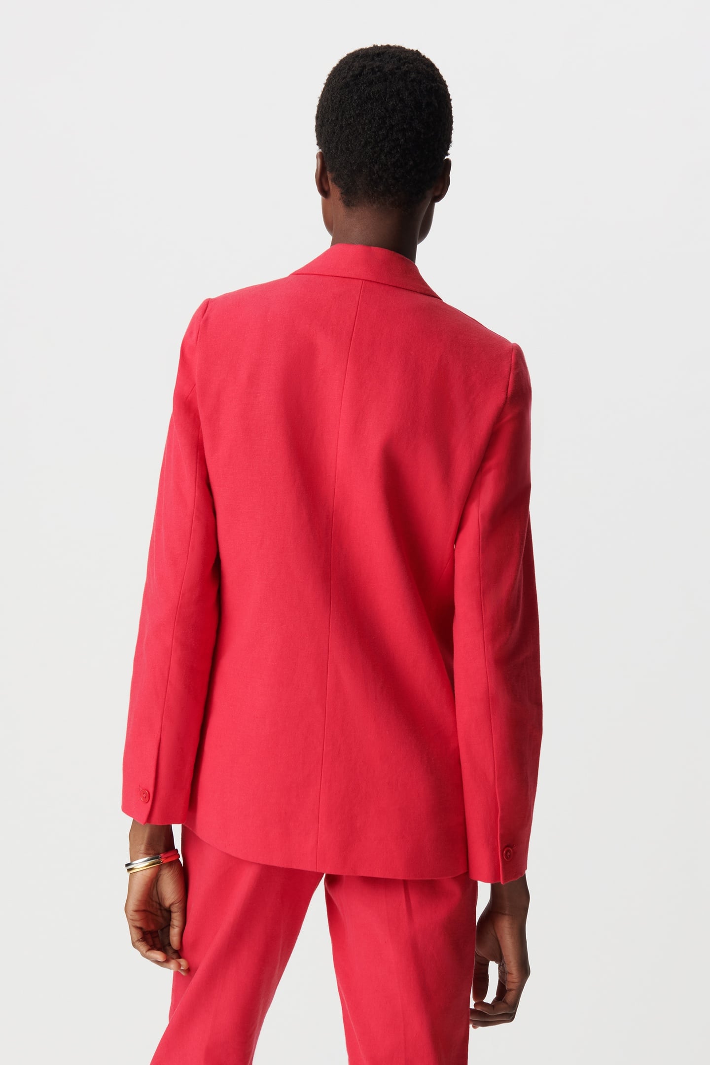 RED LINEN AND COTTON DOUBLE-BREASTED SUIT JACKET 3