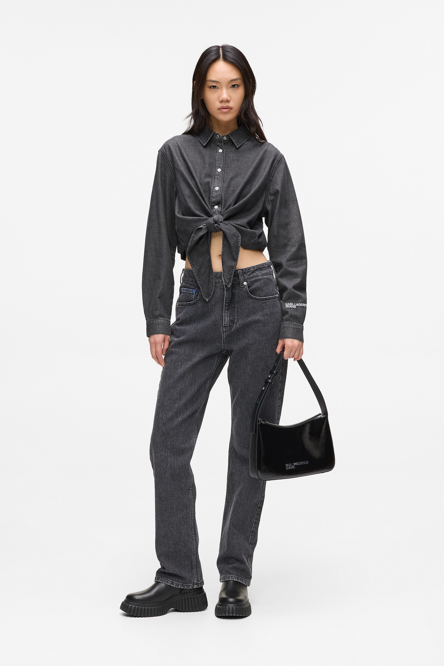 WASHED BLACK KLJ DENIM WRAP BLOUSE 3