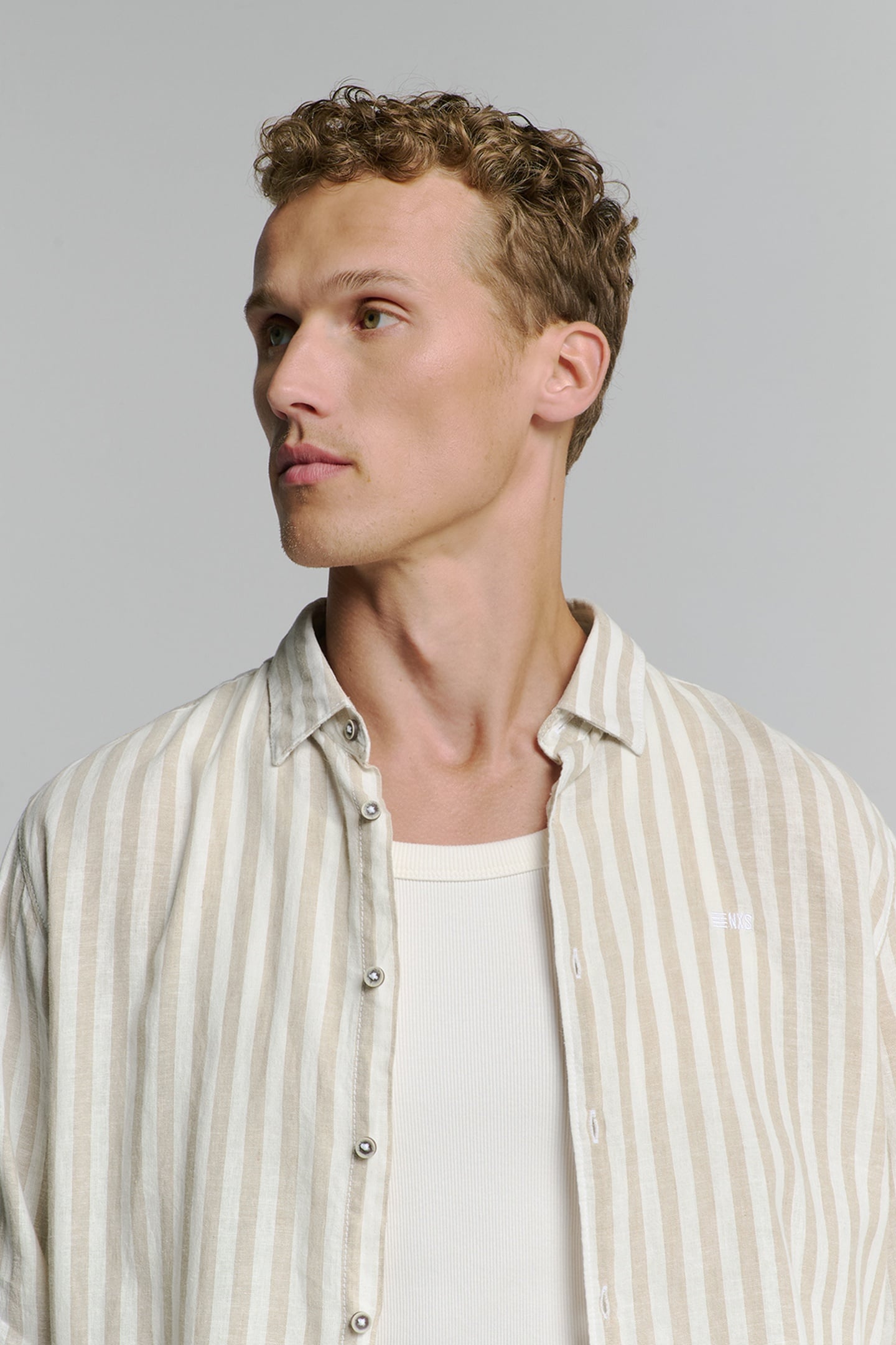 SHIRT VERICAL BIG STRIPES WITH LINEN LIGHT DESERT 6