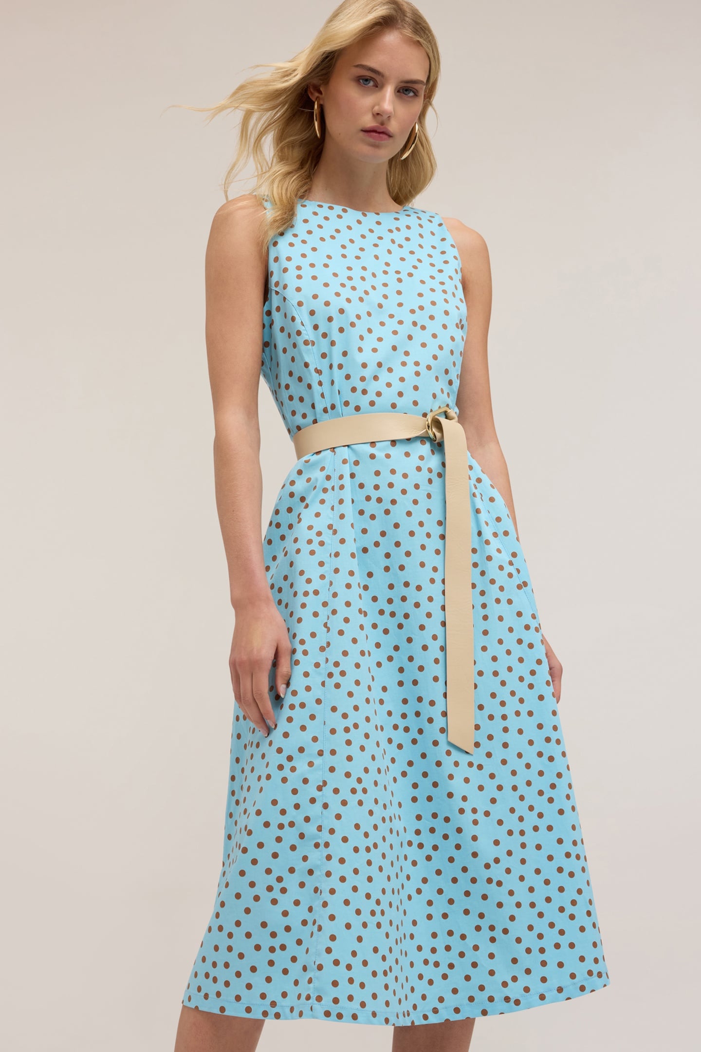 POLKA DOT PATTERN FLARED DRESS LIGHT BLUE 3