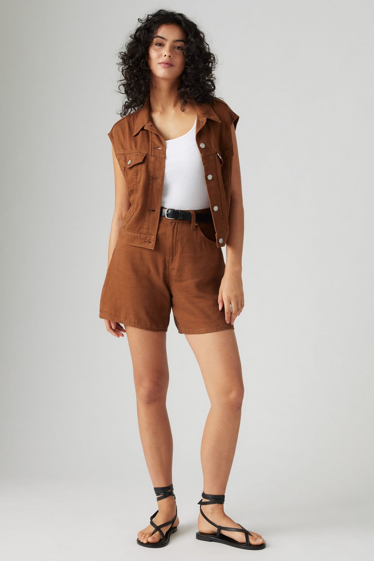 HIGH RISE BAGGY COTTON LINEN SHORTS BROWN 2