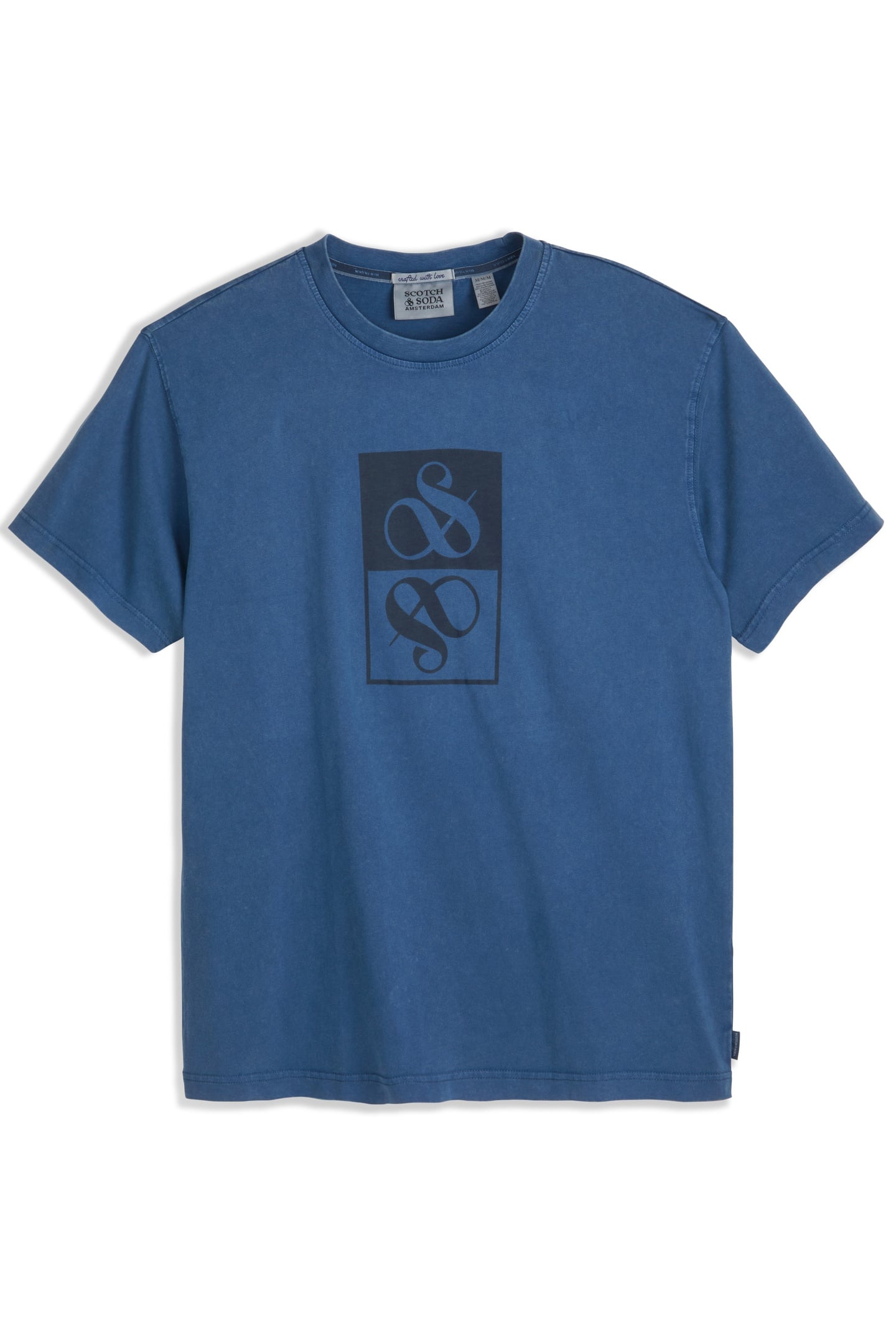 Scotch & Soda Graphic Tee Dark Denim Maat: S | T-shirts met Print Outlet | Heren | Blauw