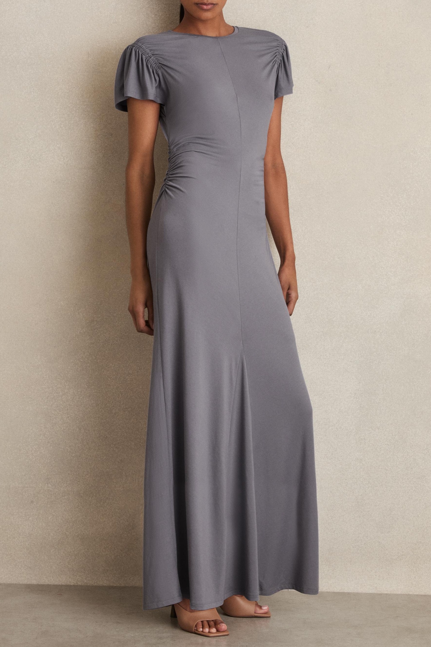 RUCHED SLEEVED JERSEY DRESS GREY 1