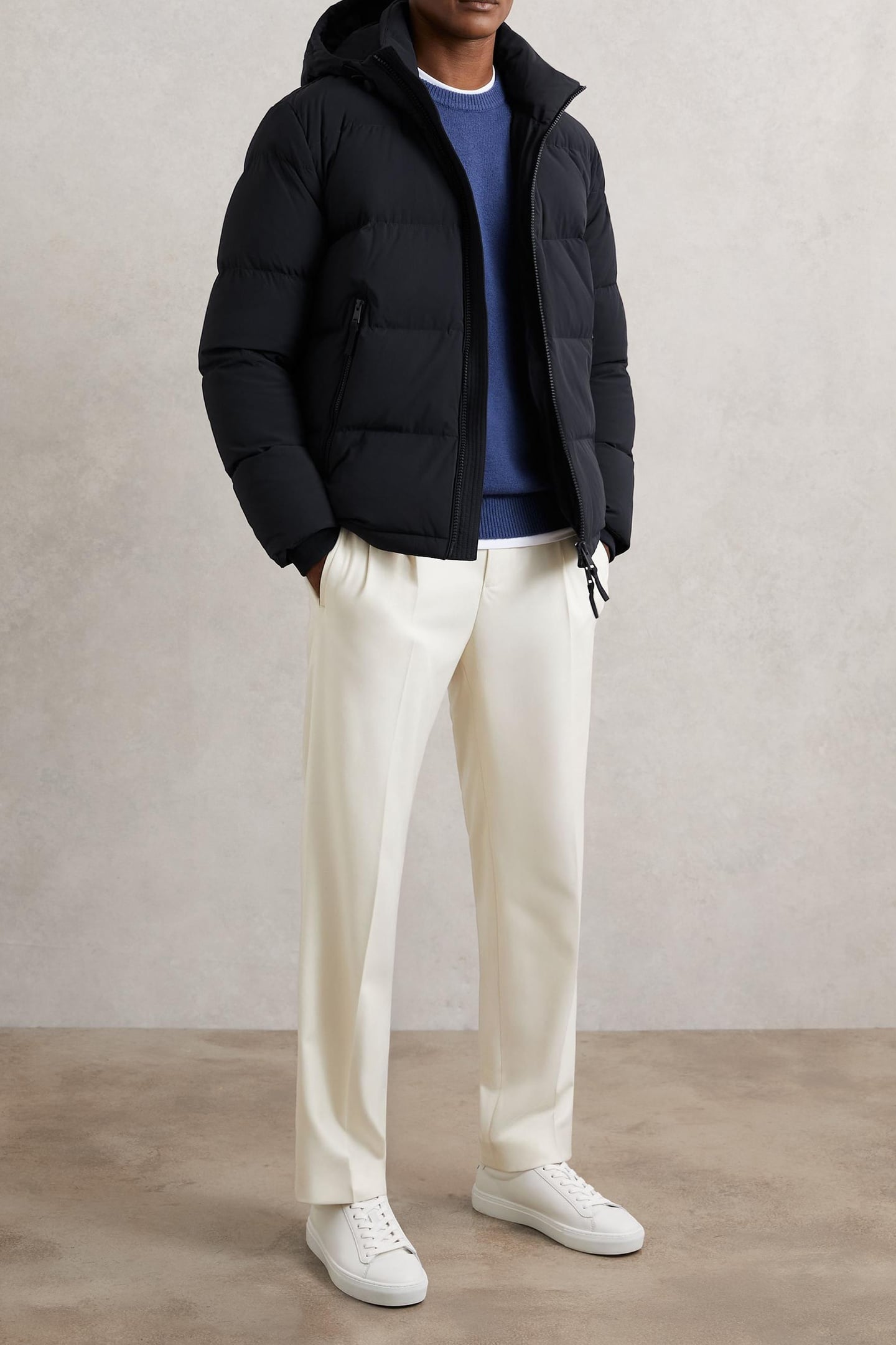 LS QUILTED ZIP THROUGH PUFFER JACKET NAVY 1