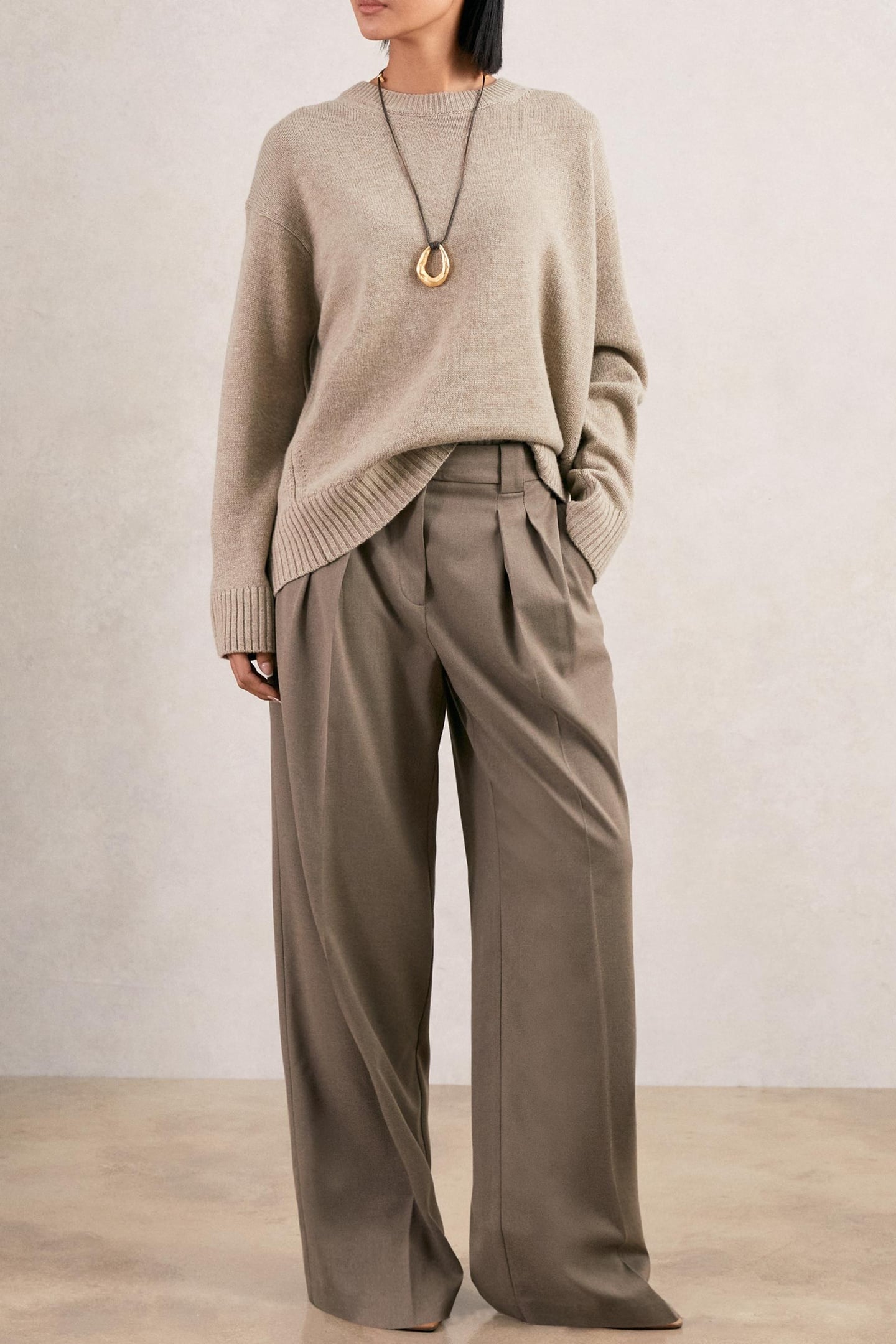 WOOL CASHMERE CREW NECK STONE 4