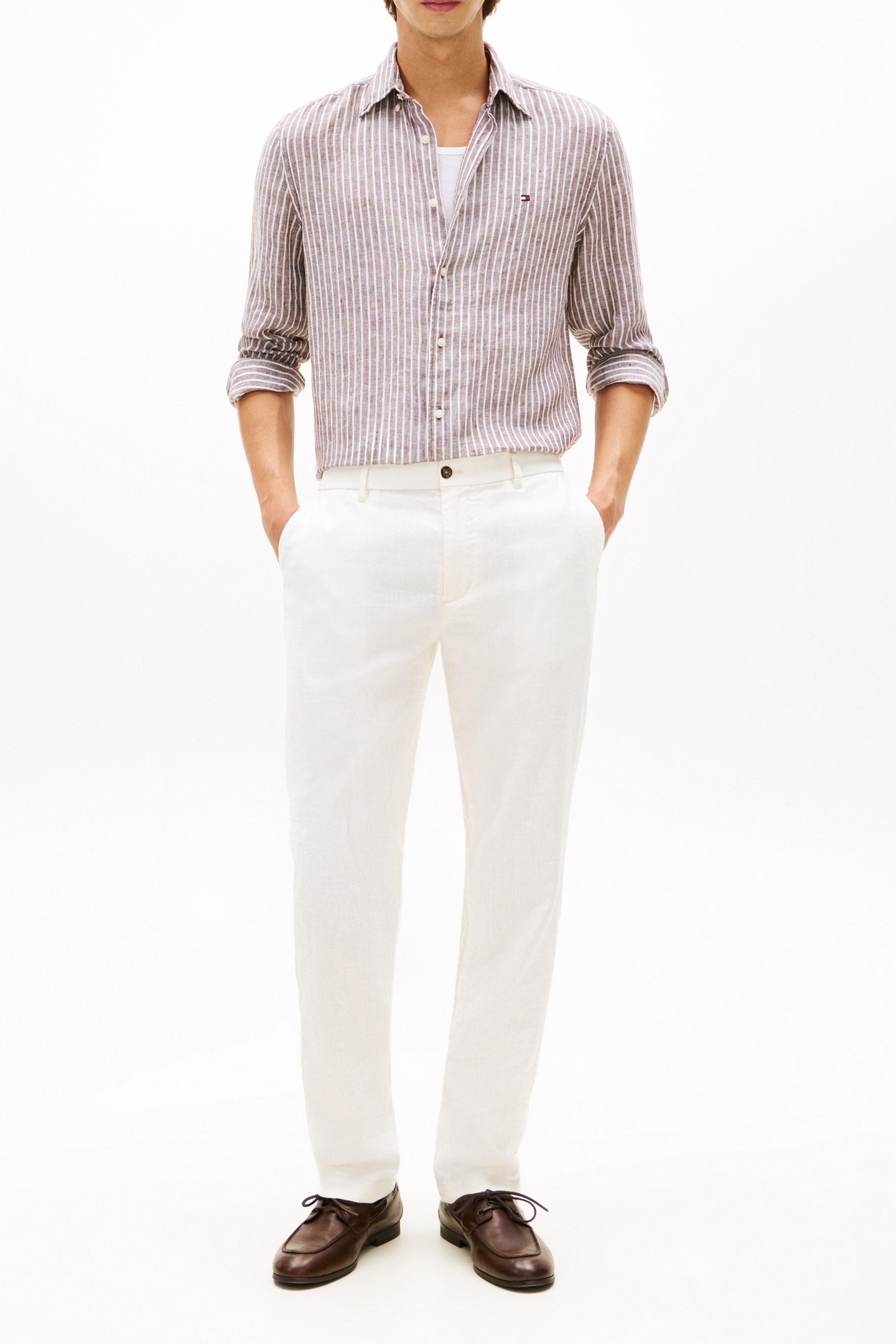 REGULAR FIT LINEN SHIRT LEGACY BROWN/STRIPE 1