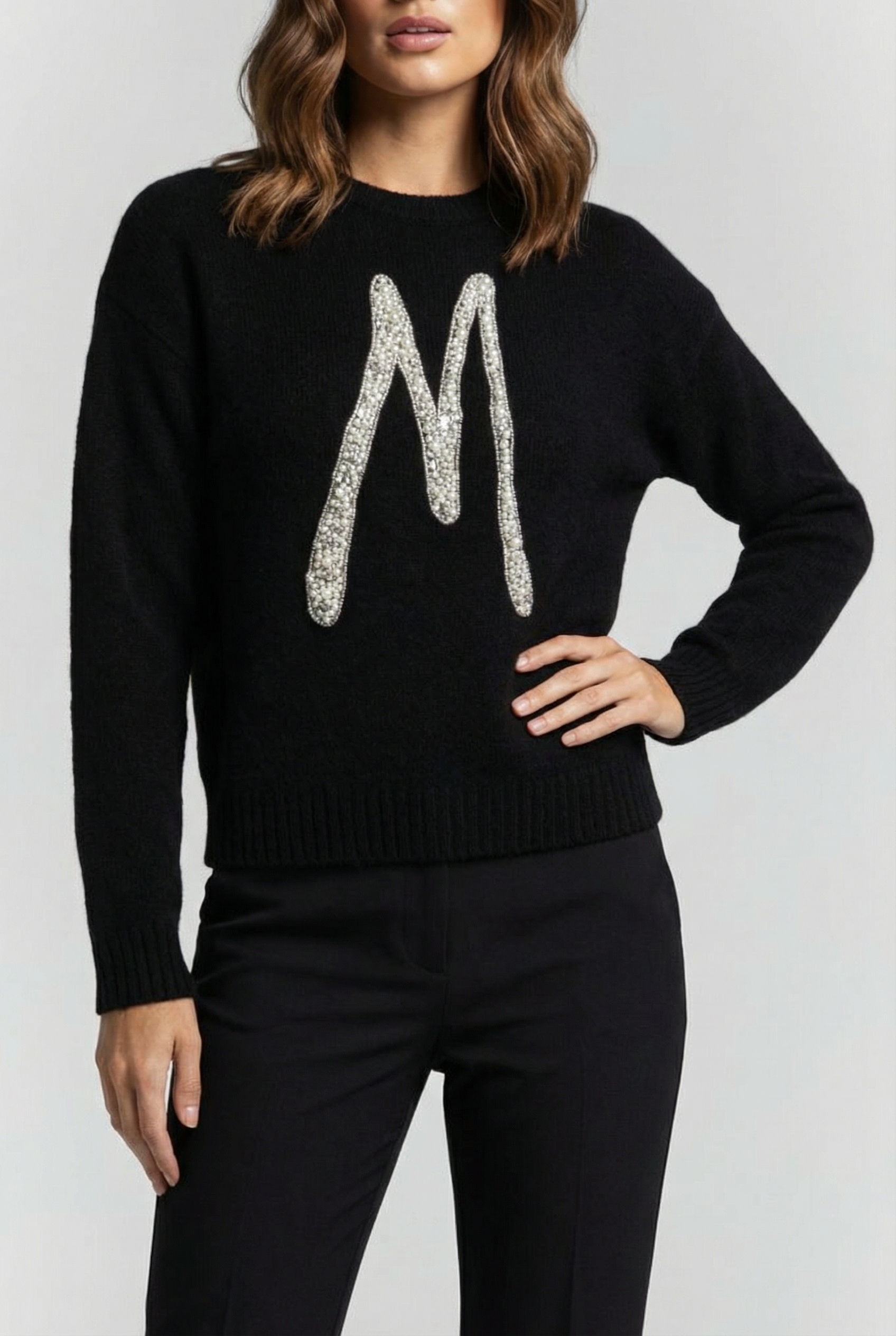 GUESS Marciano By  Sibilla Cn Logo Swtr Jet Black Maat: XS | Sweaters Outlet | Dames | Zwart