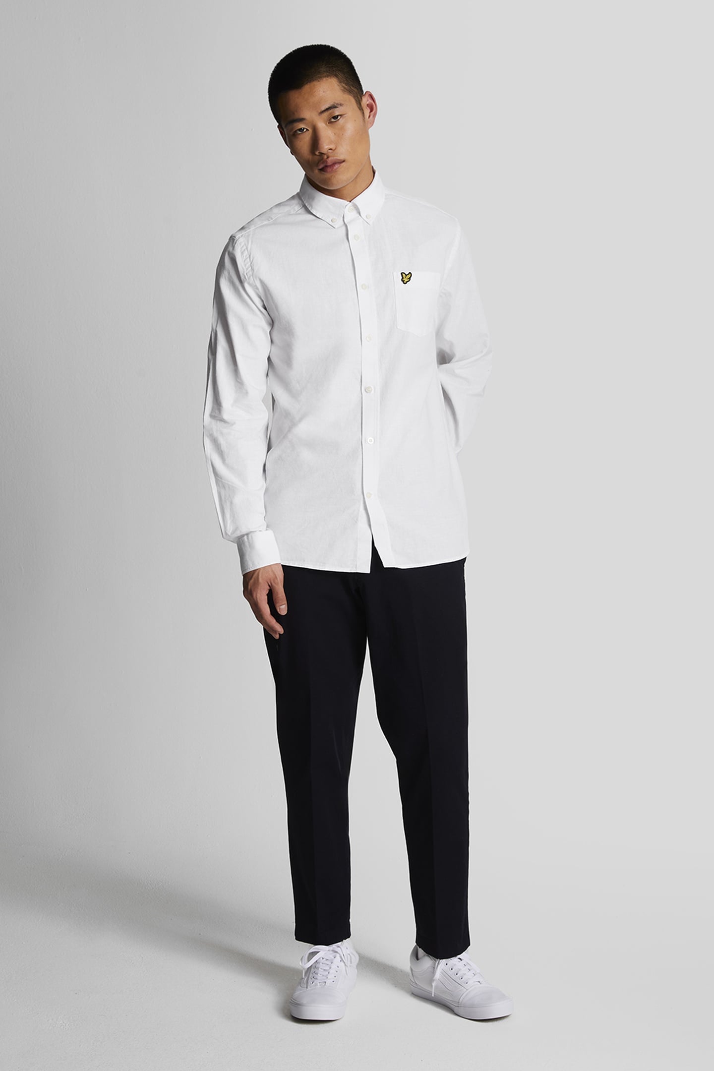 COTTON LINEN BUTTON DOWN SHIRT WHITE 1