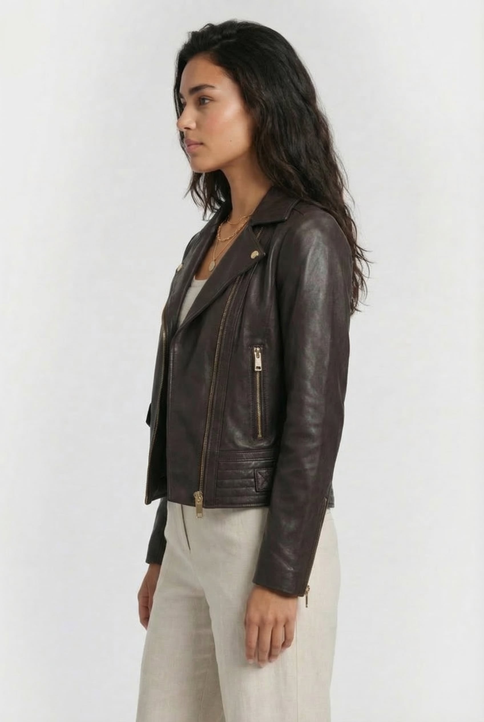 BIKER JACKET IN CHOCOLATE BROWN 3