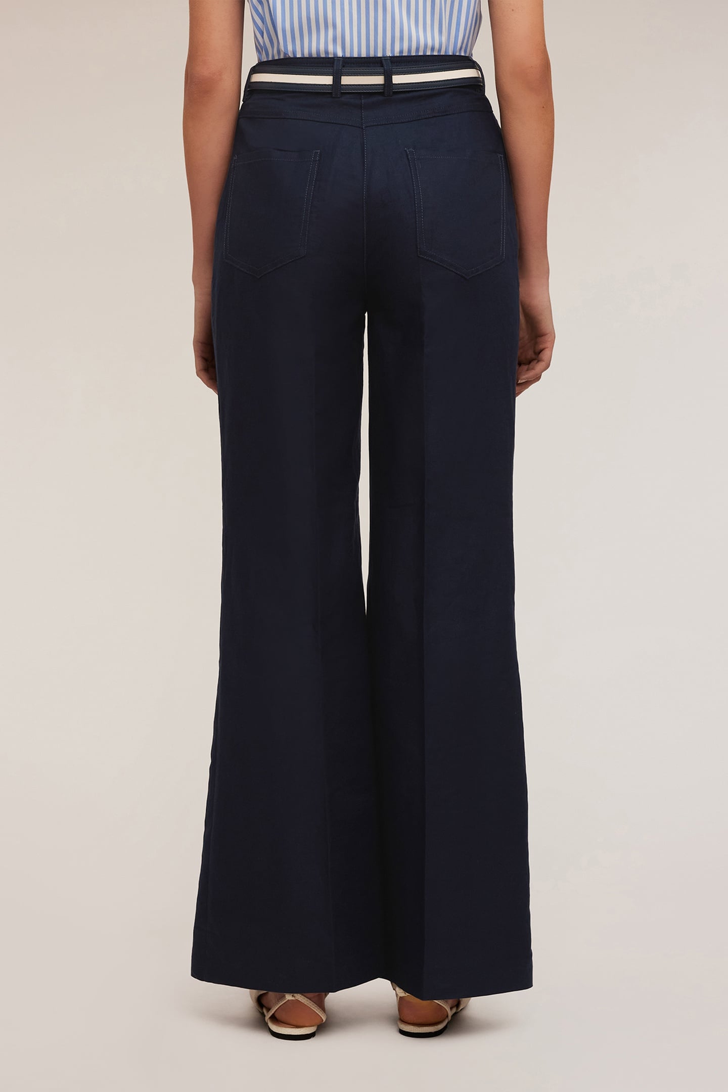 WIDE LEG LINEN BLEND TROUSERS BLUE 3