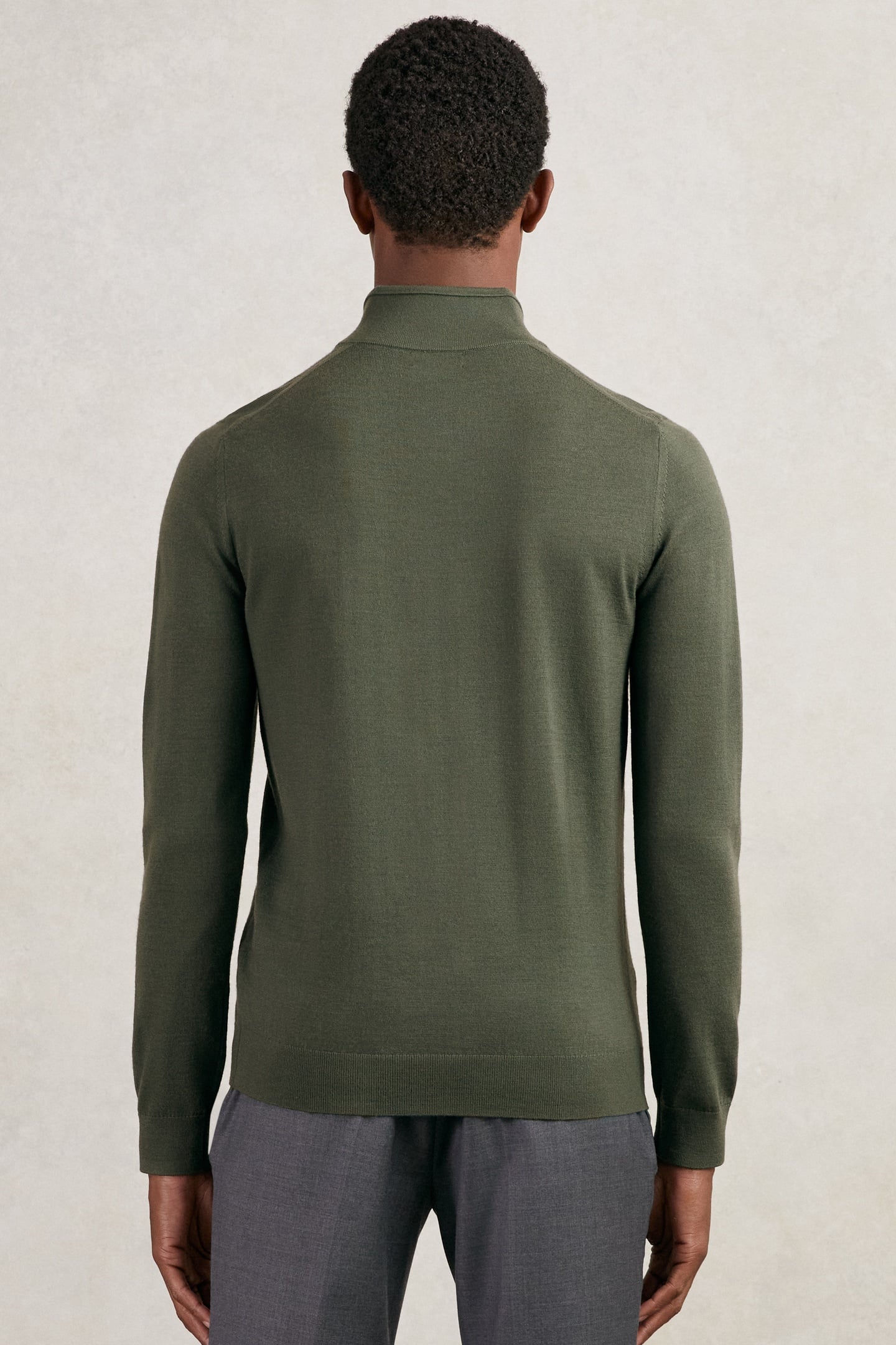 LS HALF ZIP FUNNEL MERINO WOOL JUMPER KALE GREEN 2
