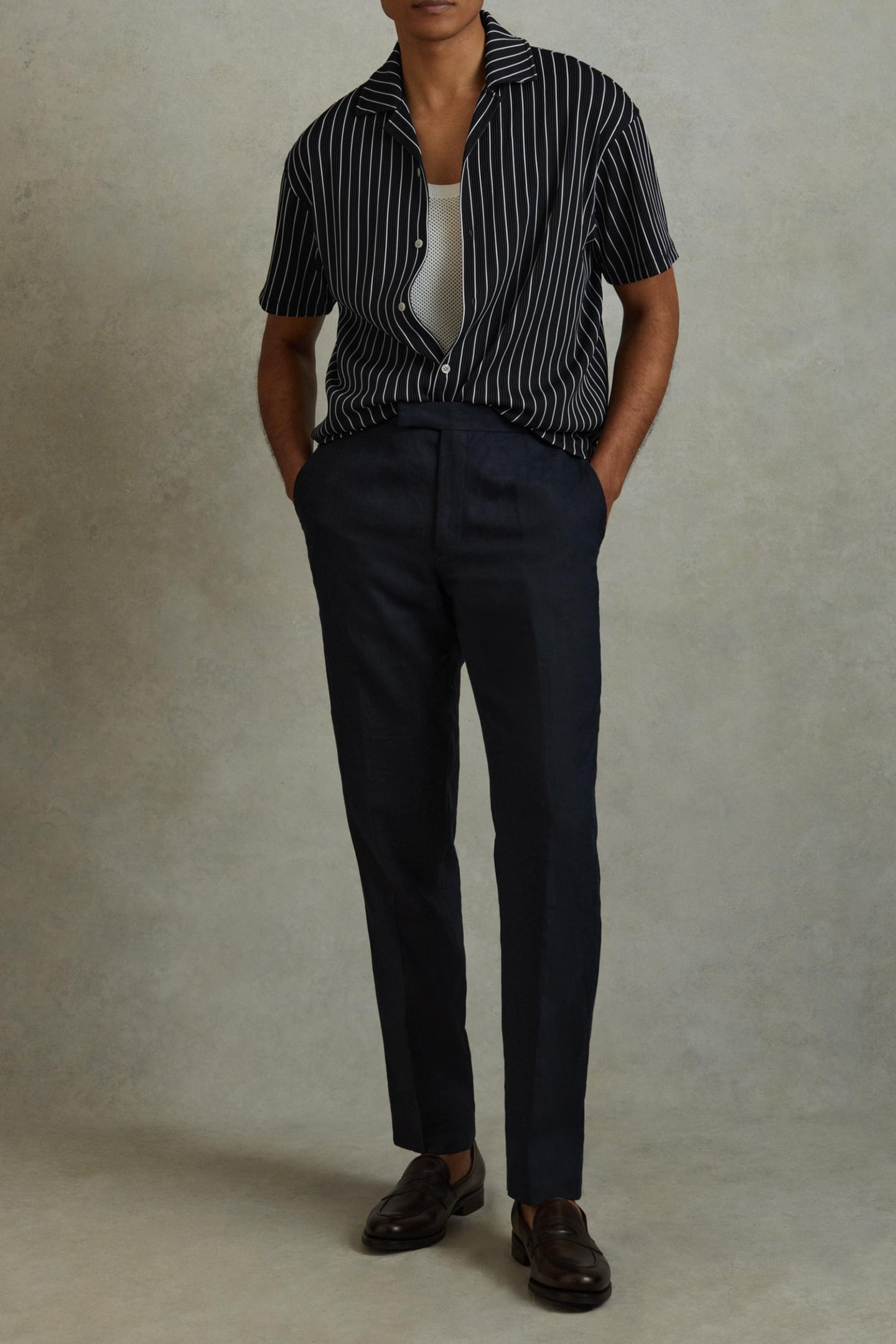 SS STRIPED RIB SHIRT NAVY/WHITE 1