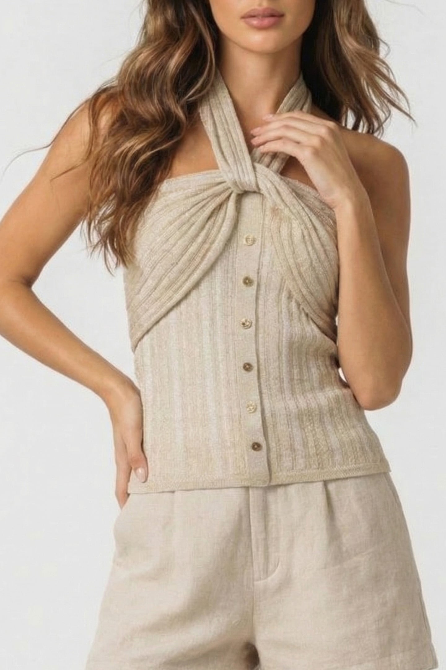 MARCIANO BY GUESS GIA SWEATER TOP SANDY SHORE + GOLD 1