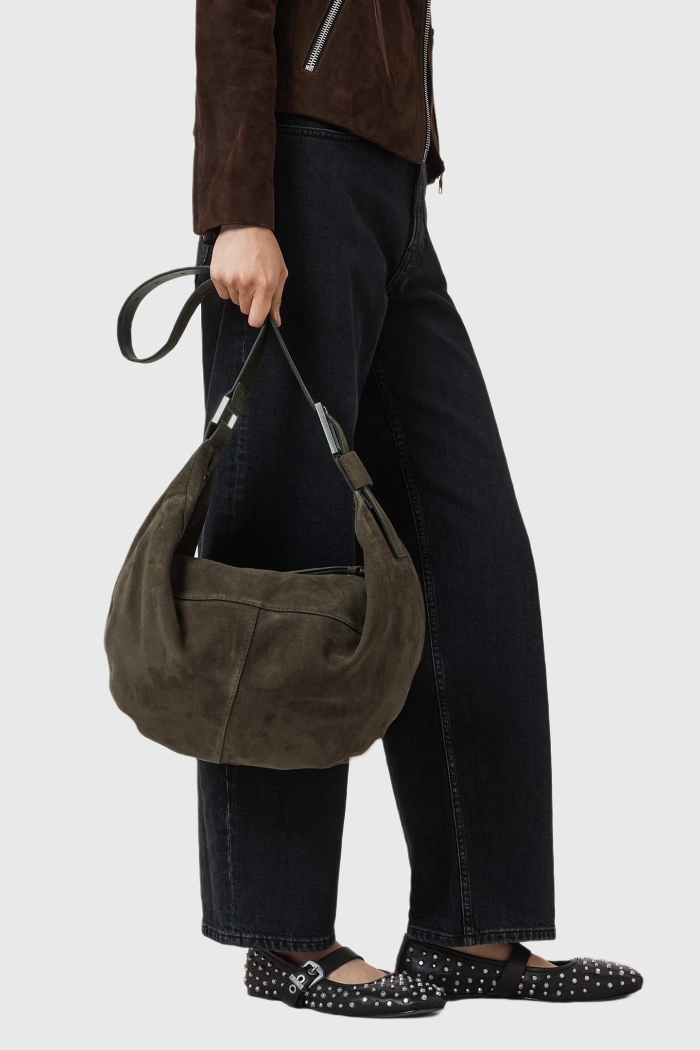 LUNA SUEDE SHLDR BAG OLIVE GREEN 1