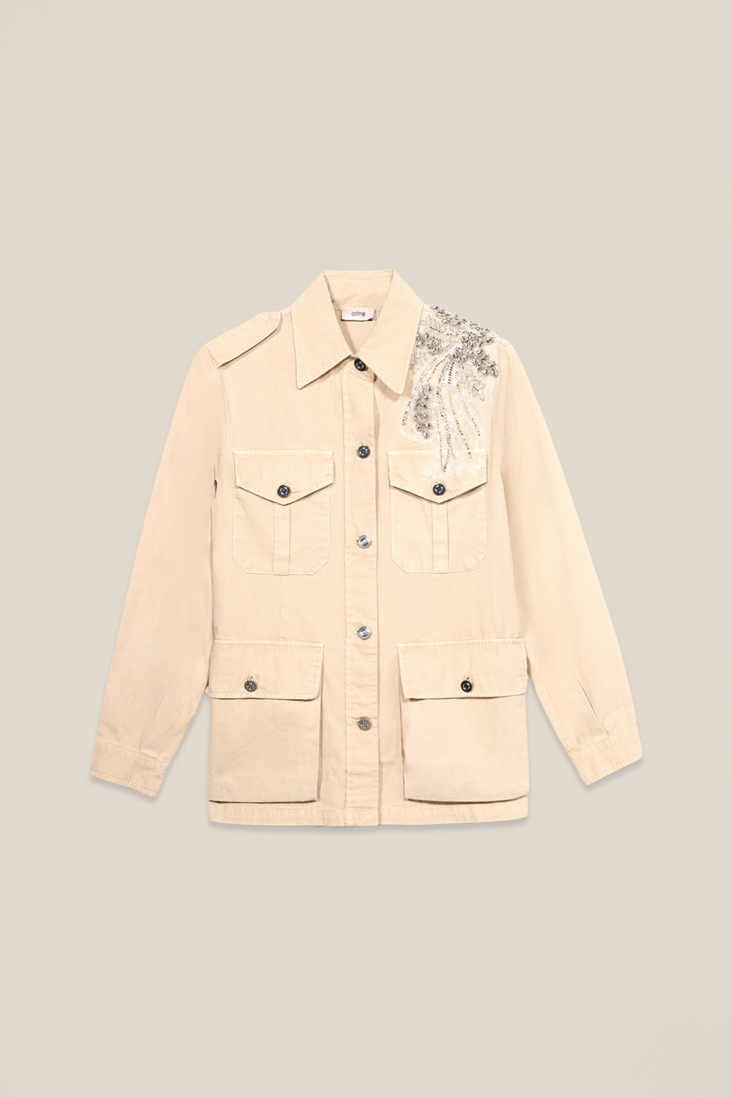 COTTON JACKET WITH JEWEL EMBROIDERY BEIGE 4