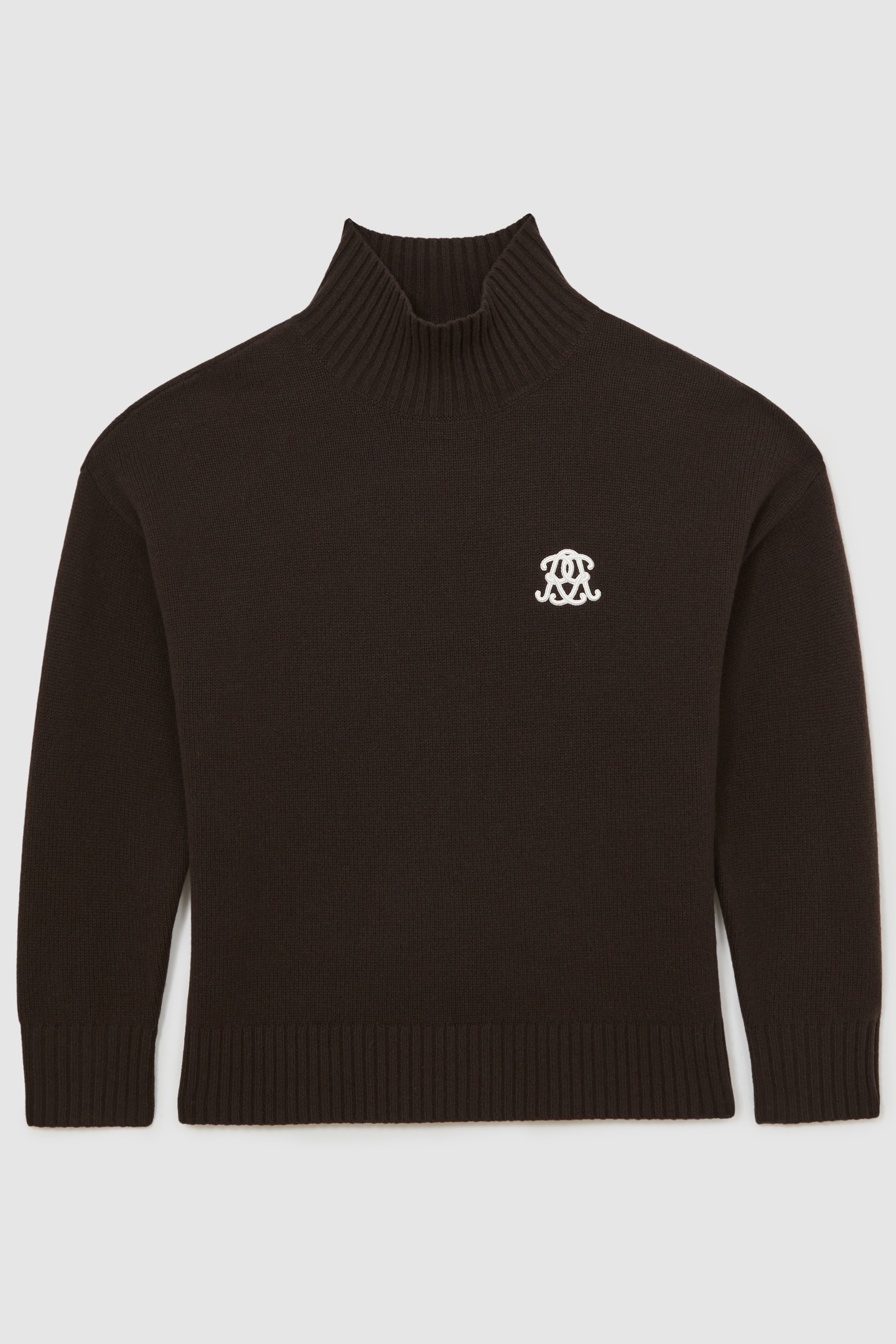 LS EMBROIDERED KNITTED STAND NECK JUMPER DARK BROWN 6