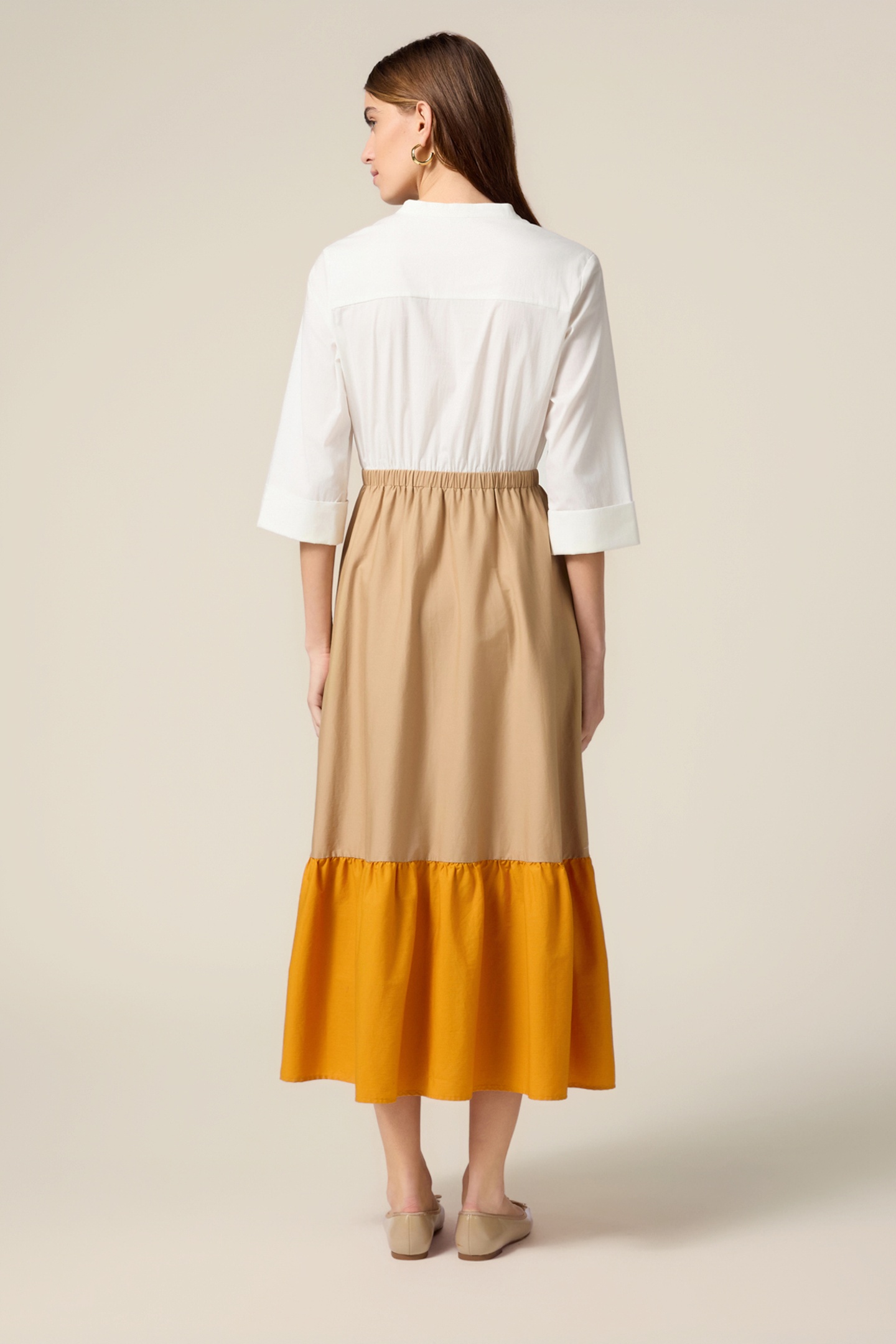 LONG COLOR BLOCK DRESS ORANGE 2