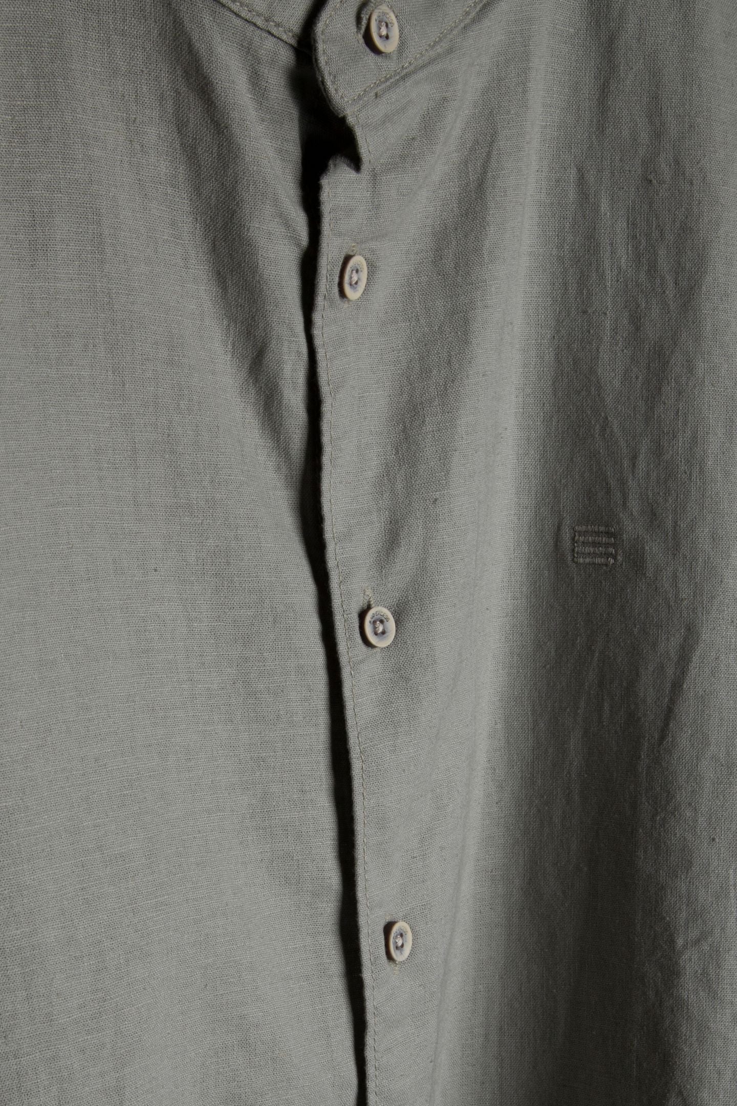 SHIRT SHORT SLEEVE GRANDDAD SOLID WITH LINEN LIGHT ARMY 5