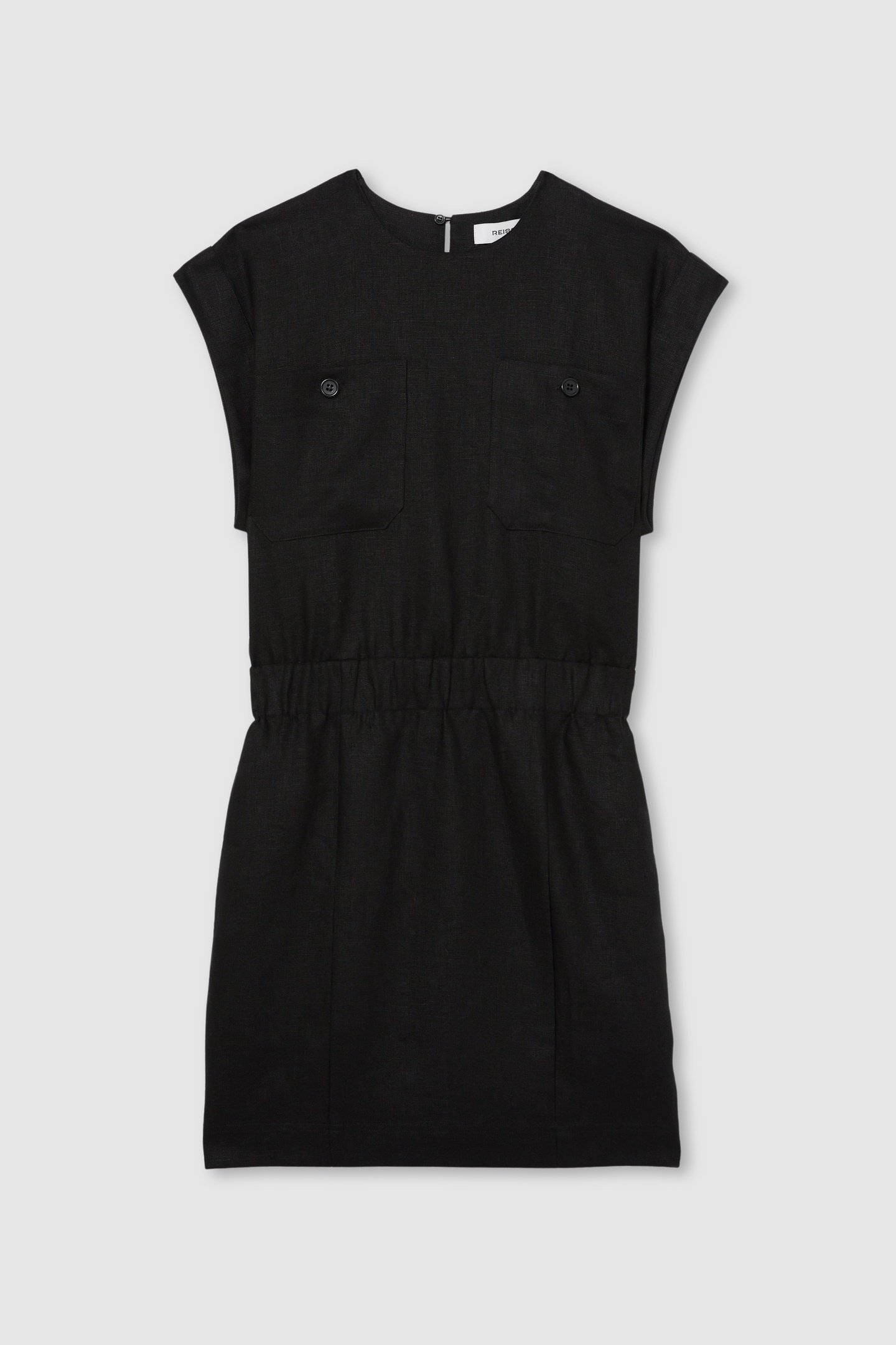 SHORT SLEEVE LINEN DRESS BLACK 4