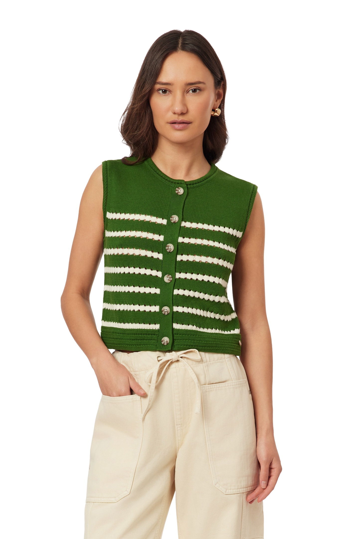 CREW NECK VEST SUGAR SWIZZLE/GARDEN GREEN 3